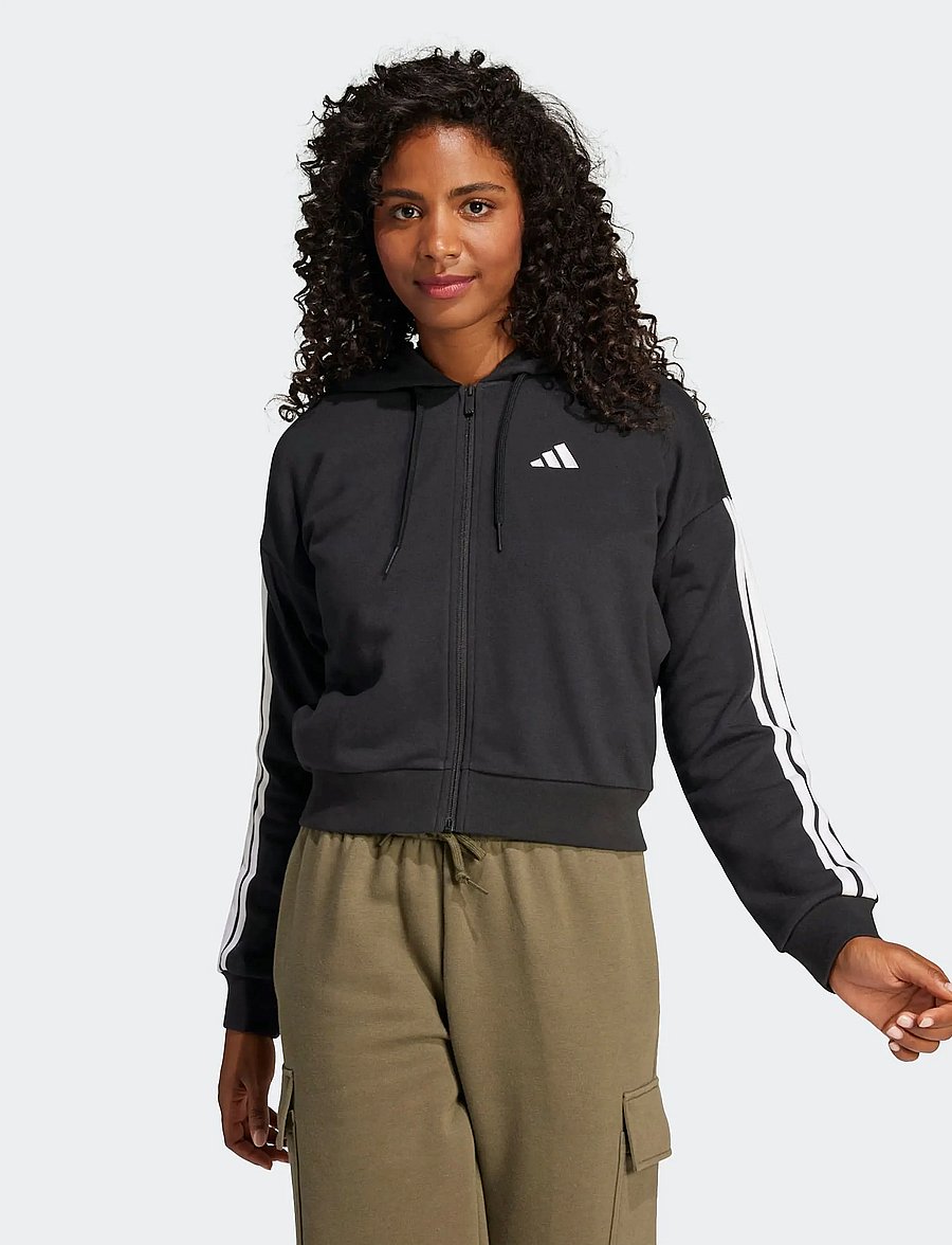 adidas Sportswear - W 3S FT FZ HD - huvtröjor - black/white - 0