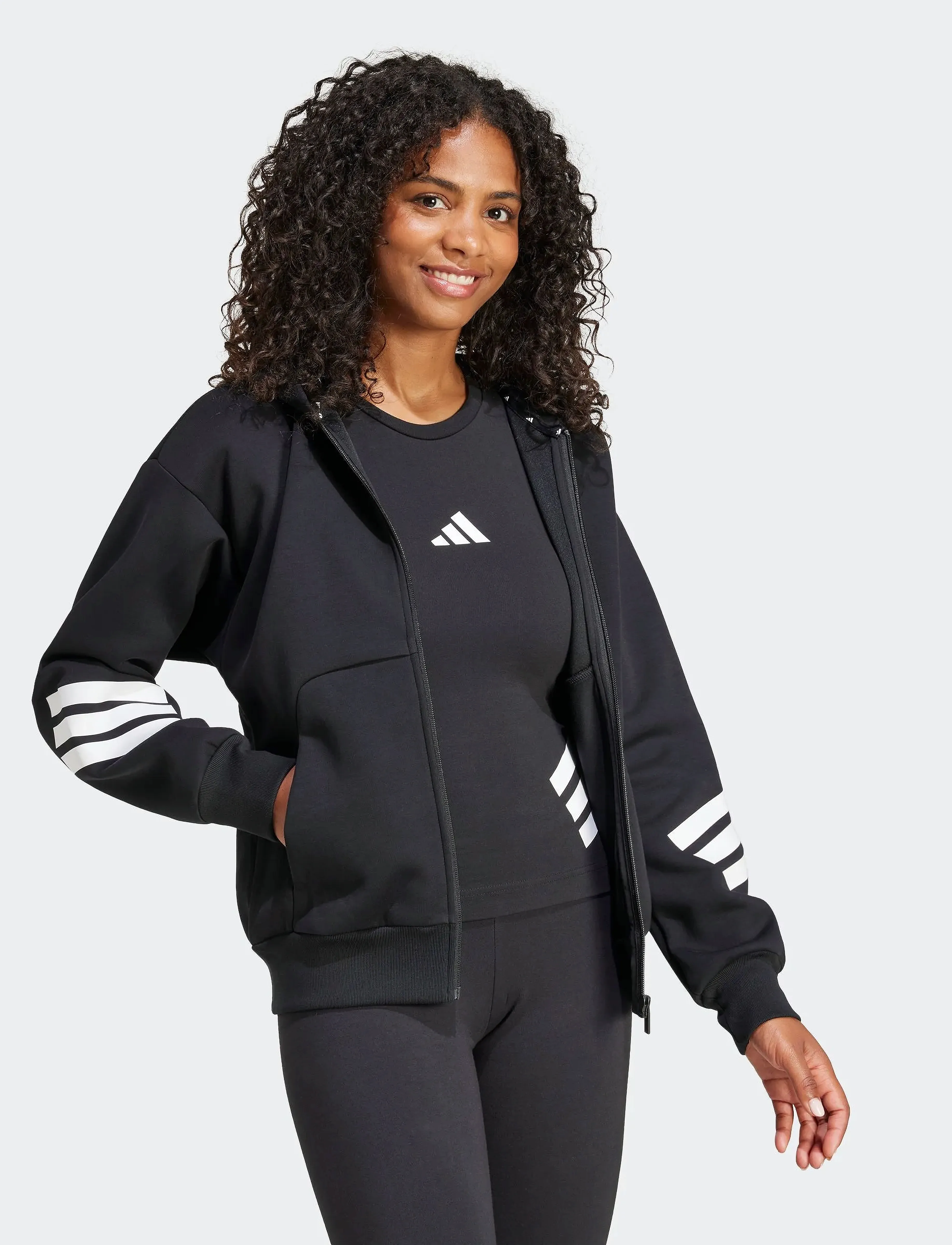 adidas Sportswear W Fi 3S Fz Hd, XS, Black