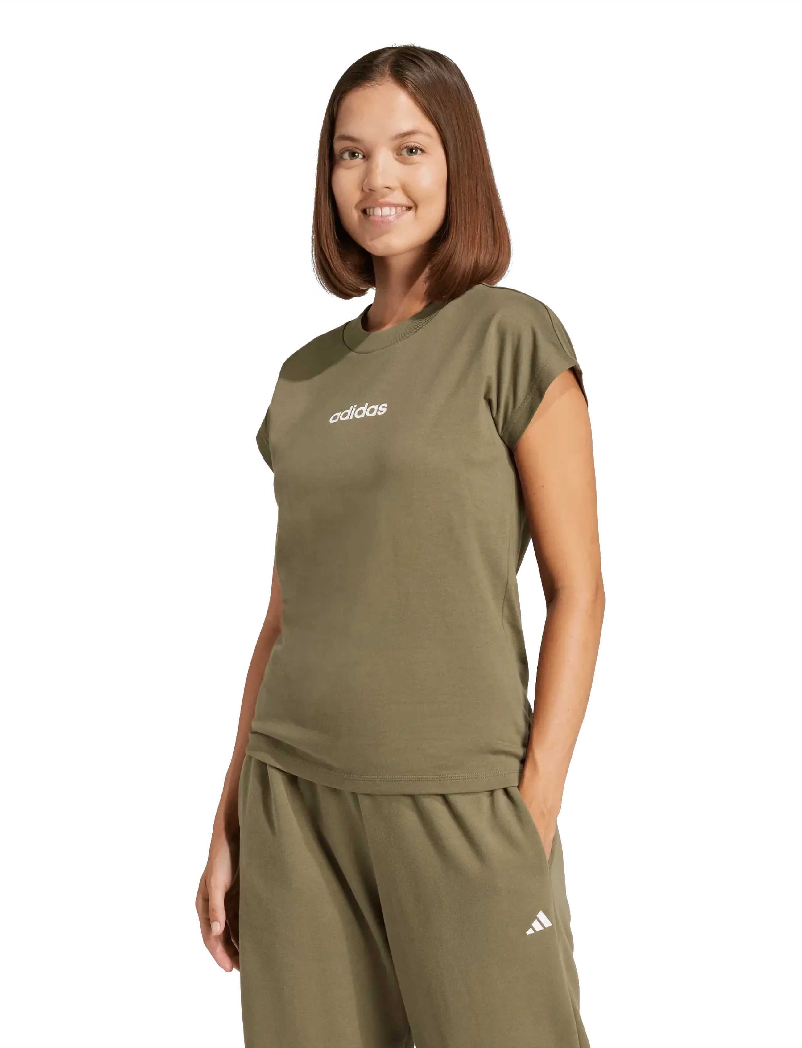 adidas Sportswear W LIN SJ T - T-shirts - OLISTR/WHITE / khaki/green