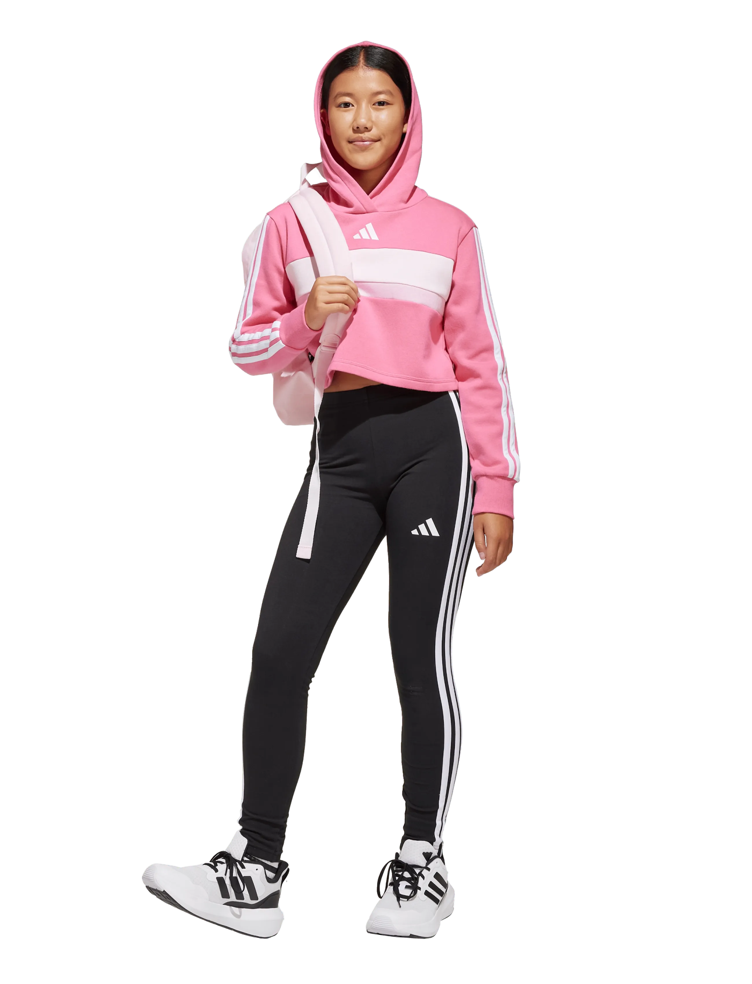 adidas Sportswear JG 3S TIB FL ST - Dressikomplektid - PNKFUS/WHITE/CLPINK / pink/rose