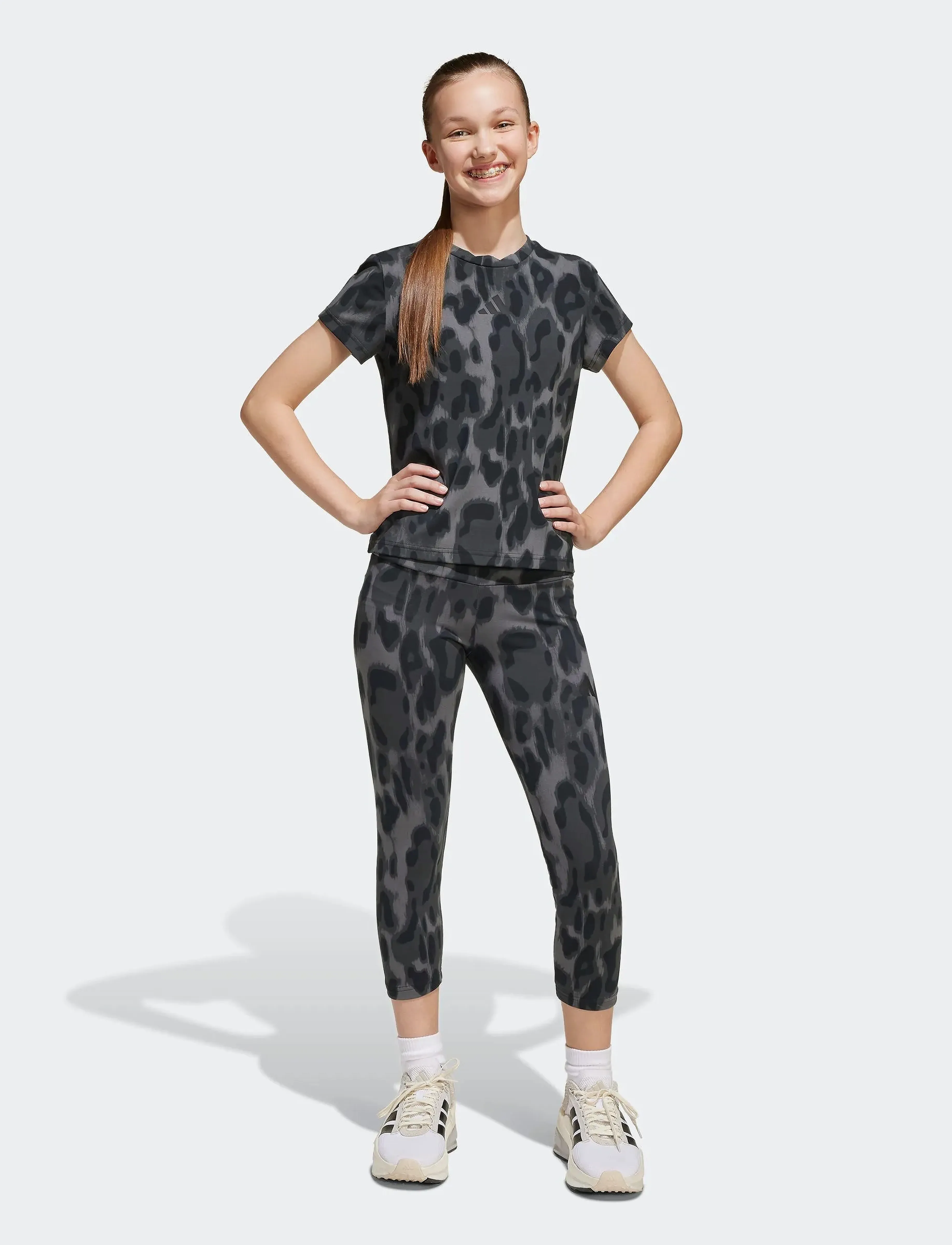 adidas Sportswear Jg Fi Aop 7/8Le, Børn, Højtaljede 7/8 Leopard Print Leggings, Sort, Str: 164