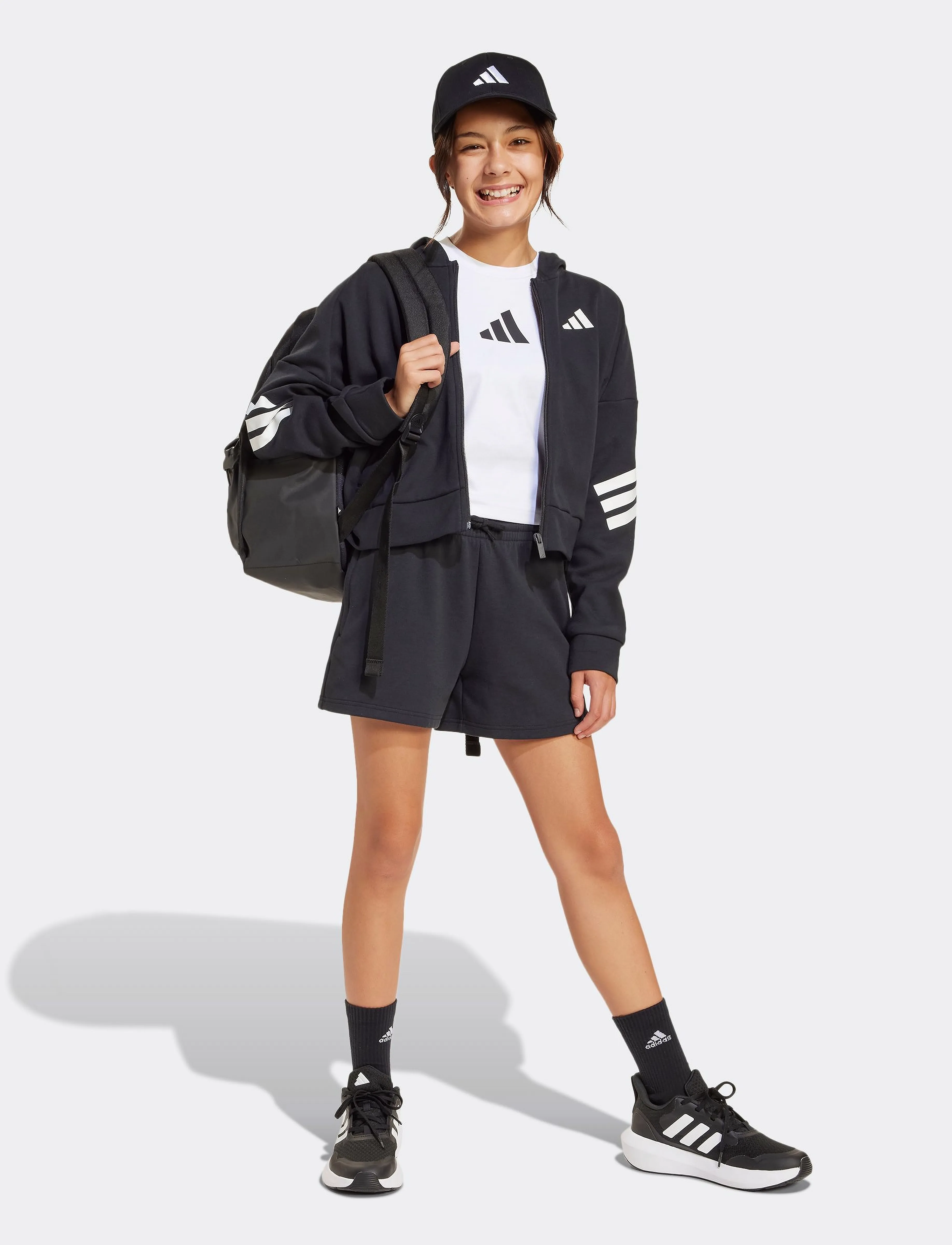 adidas Sportswear JG FI 3S FZ - Överdelar - BLACK/WHITE / black
