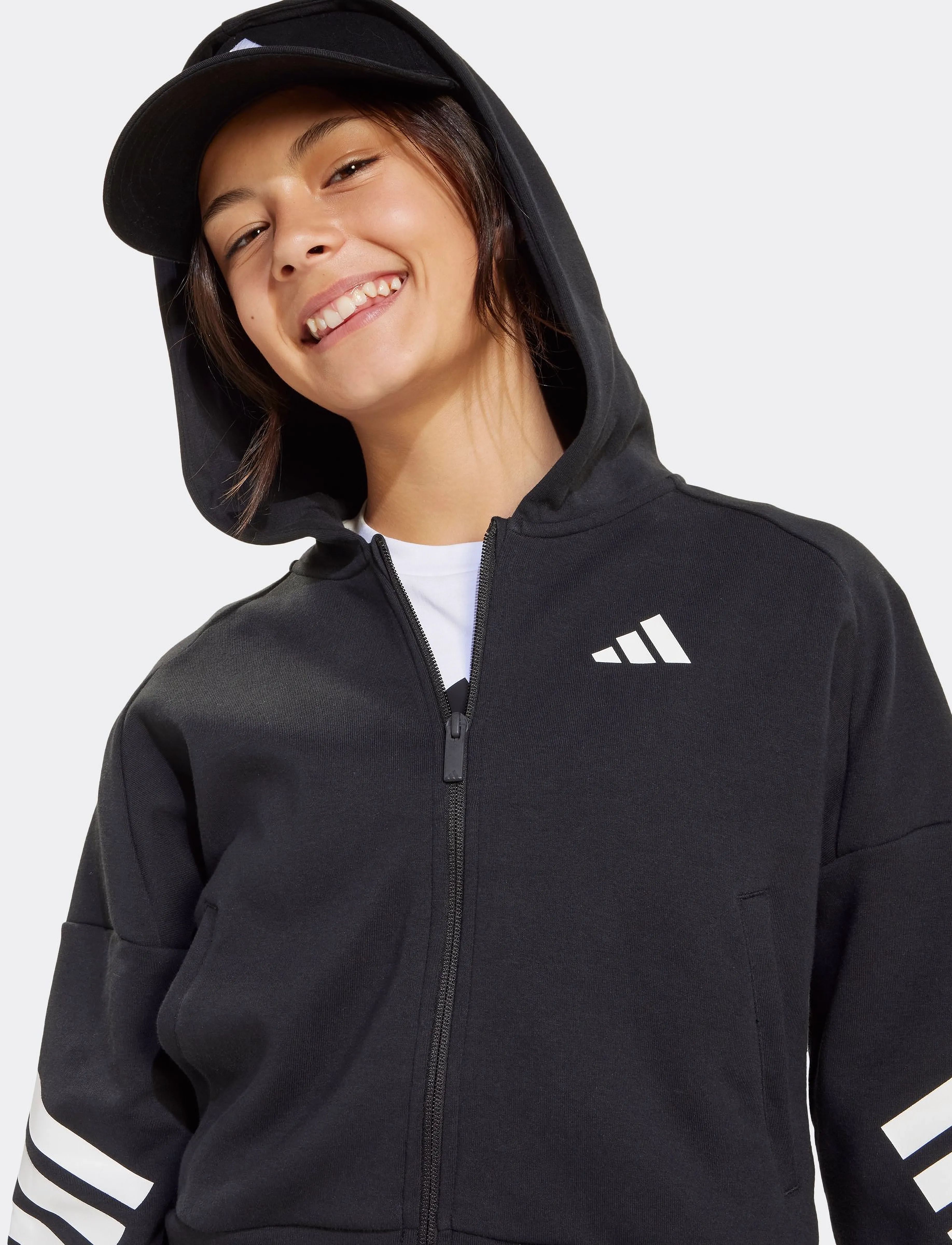 adidas Sportswear - JG FI 3S FZ - kapuzenpullover - black/white - 3