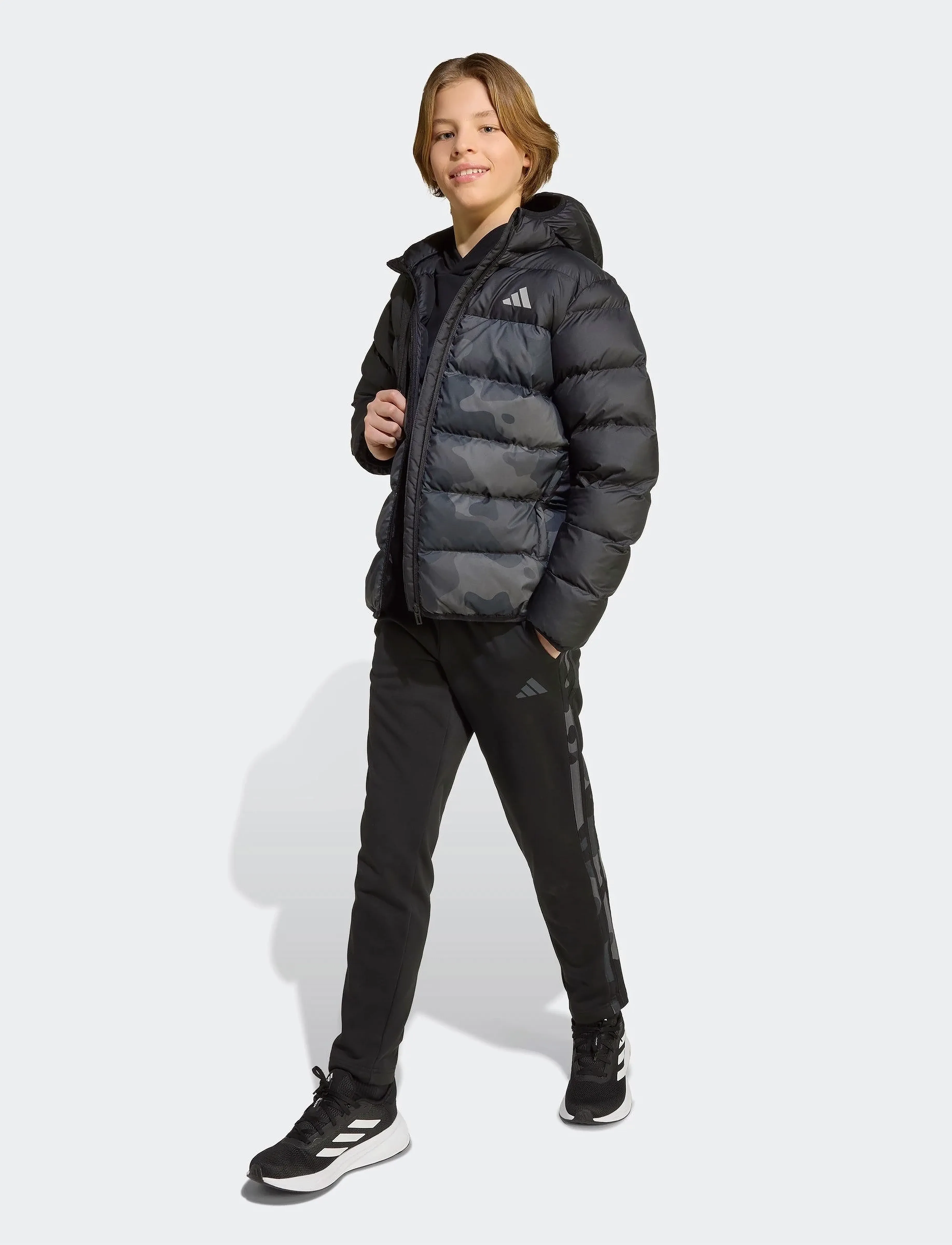 adidas Sportswear J Sd Aop Jkt, Børn, Hætteforet Dynejakke, Sort, Str: 176