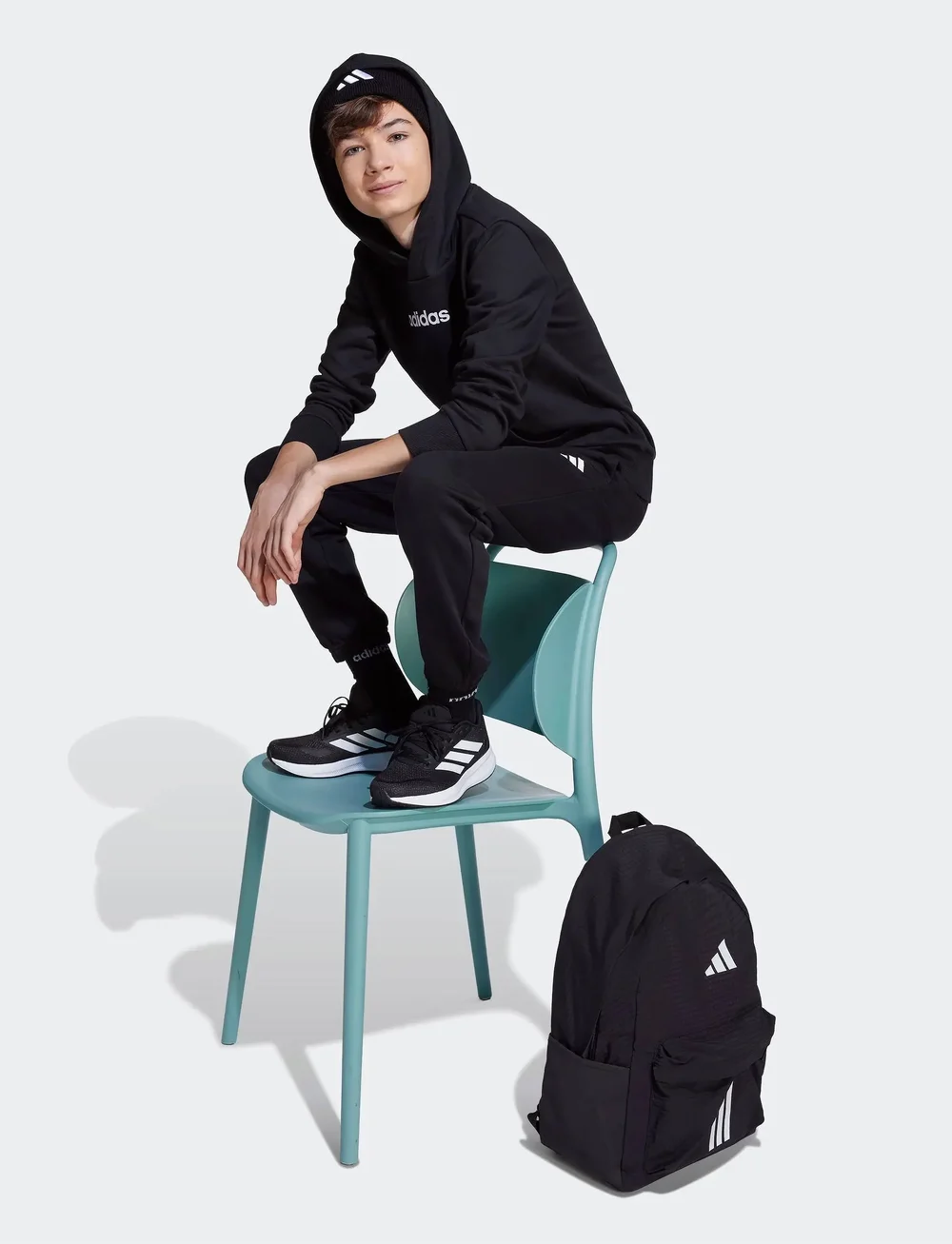 adidas Sportswear - J LIN FL HD - huvtröjor - black/white - 5