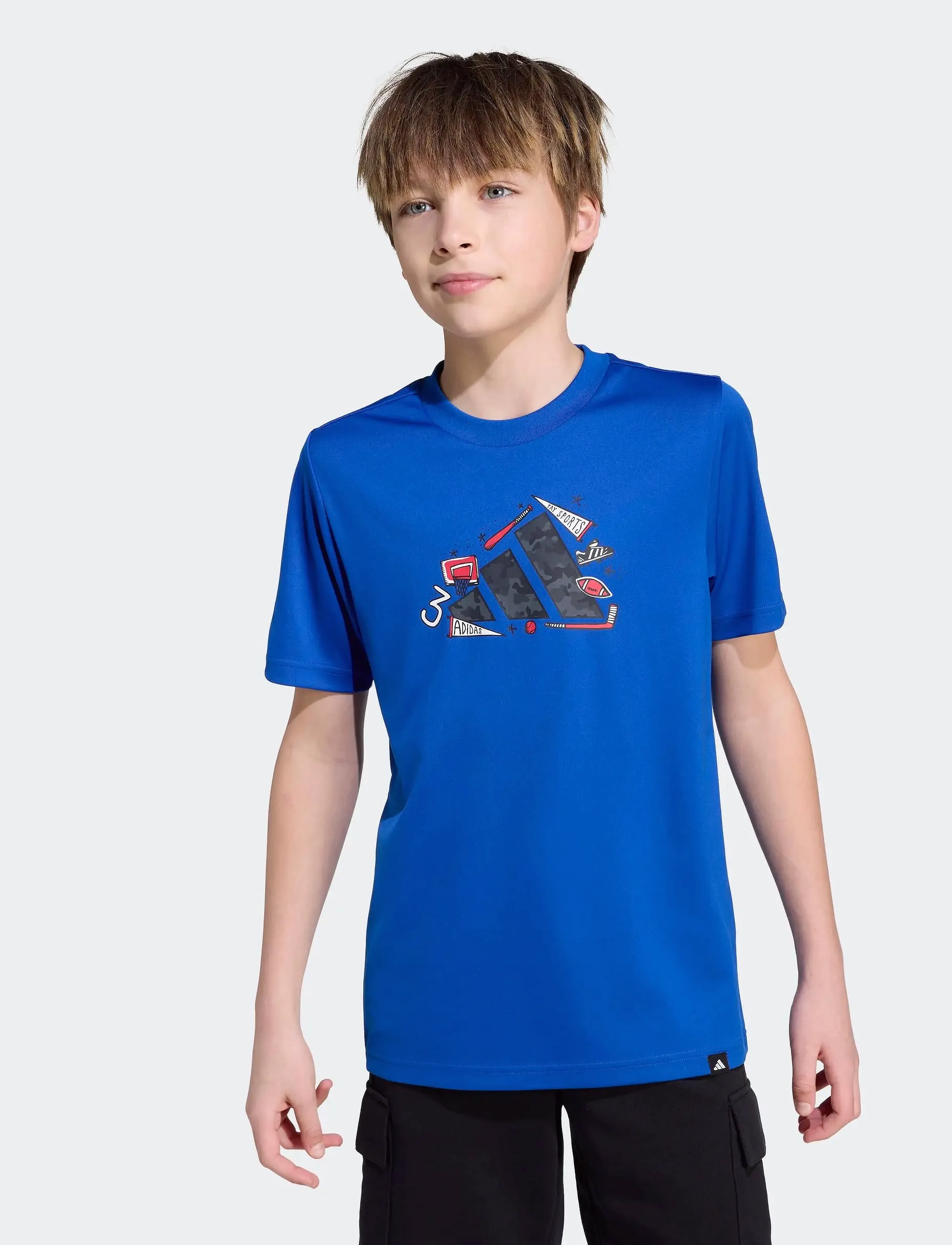 adidas Sportswear J Camo Train T, 176, T-shirts, Blau - Short-sleeved, Kinder