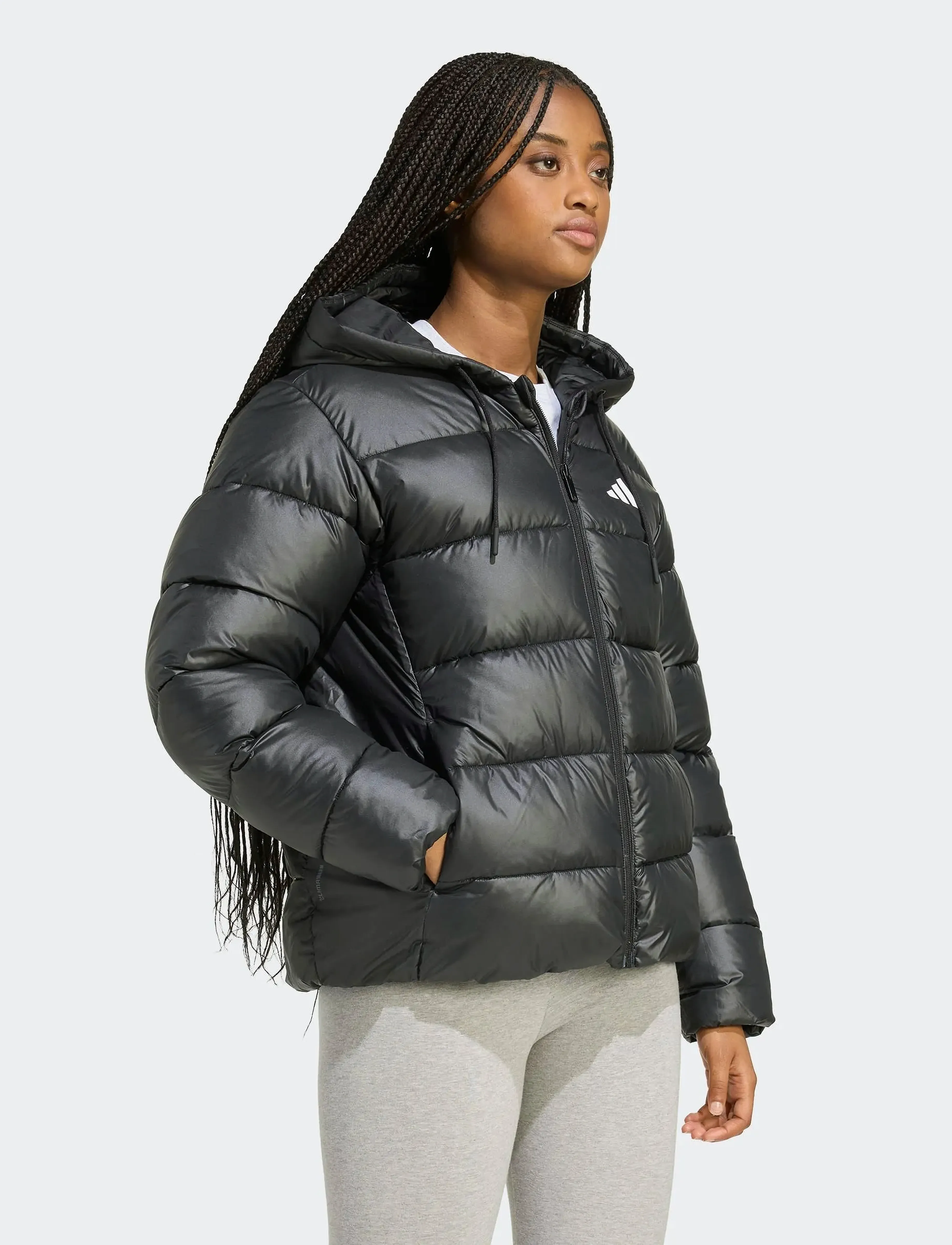 adidas Sportswear W Ess Sd P Hd J, Hætte Pufferjakke, Sort, Str: S
