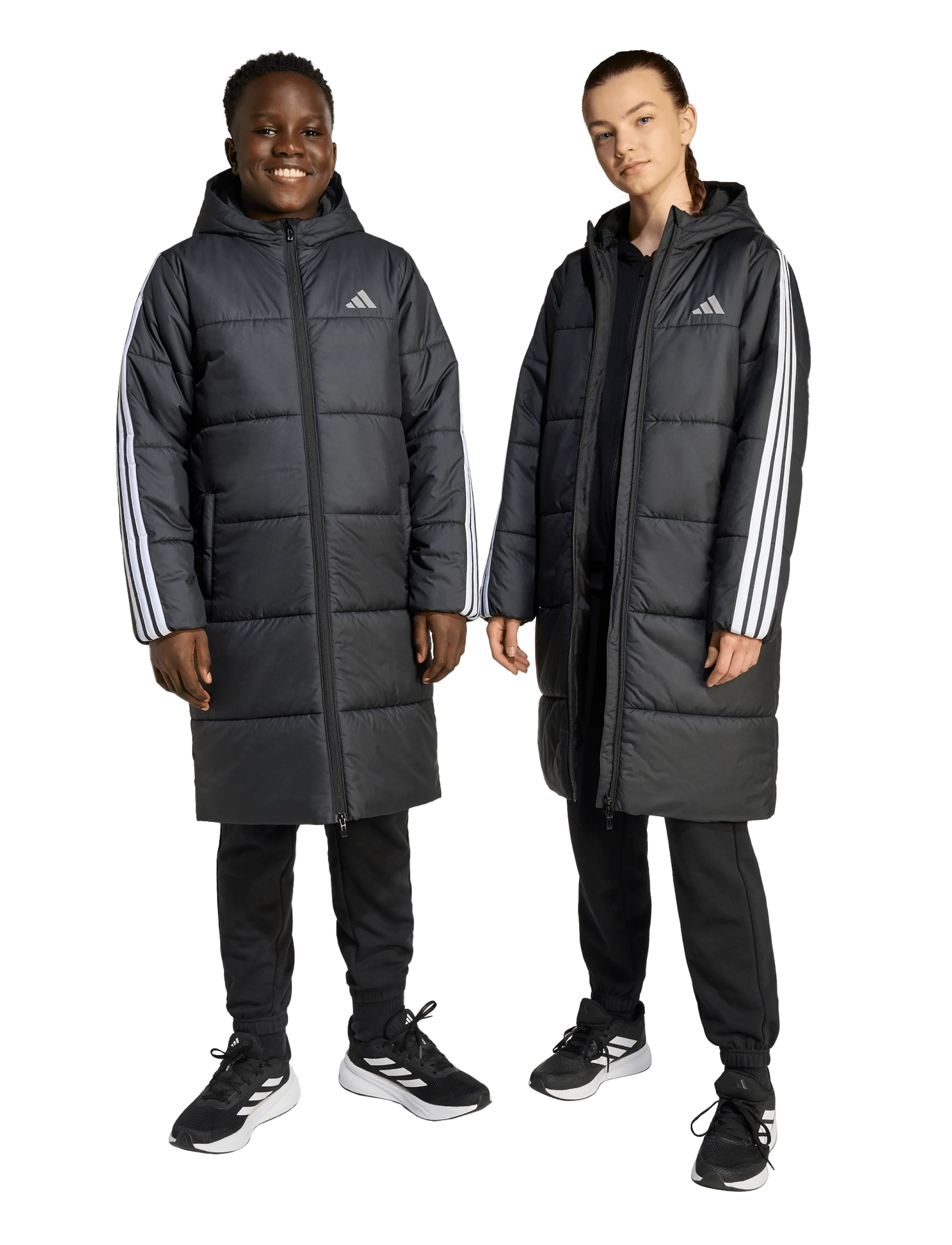 adidas Sportswear J Long Coat, 128, Jackets & Coats, Schwarz - Parka Jackets, Kinder