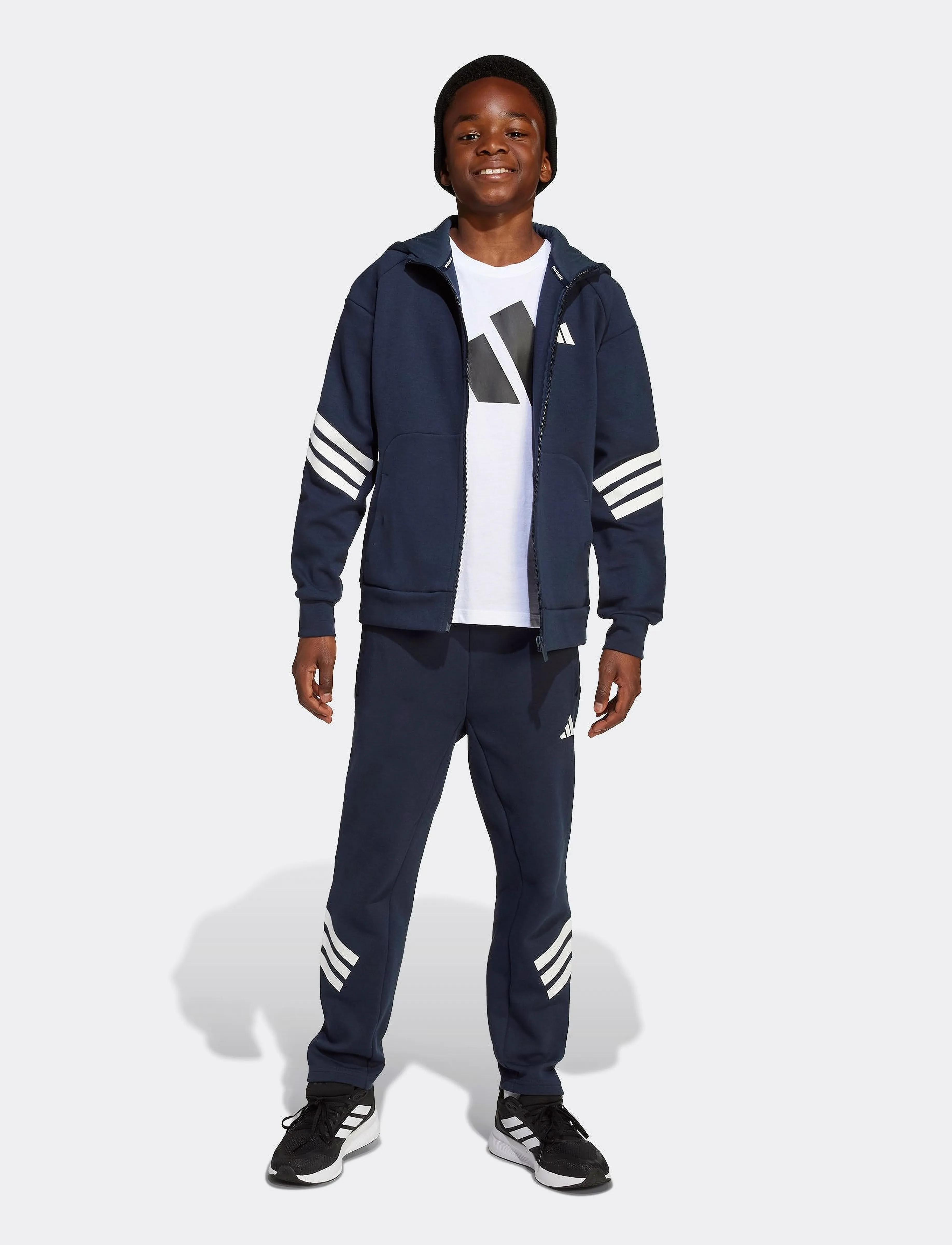 adidas Sportswear J FI 3S FZ HD - Överdelar - AURINK/WHITE / navy