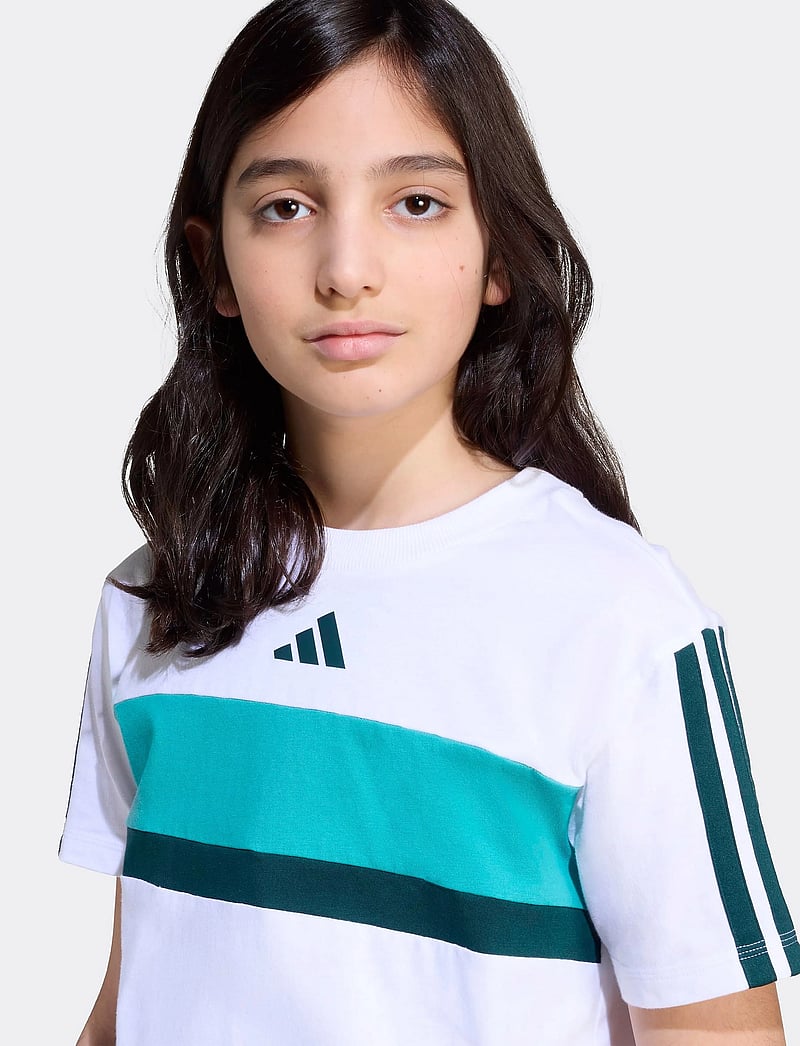 adidas Sportswear - J 3S TIB T - kortärmade t-shirts - white/purtea/aurivy - 3