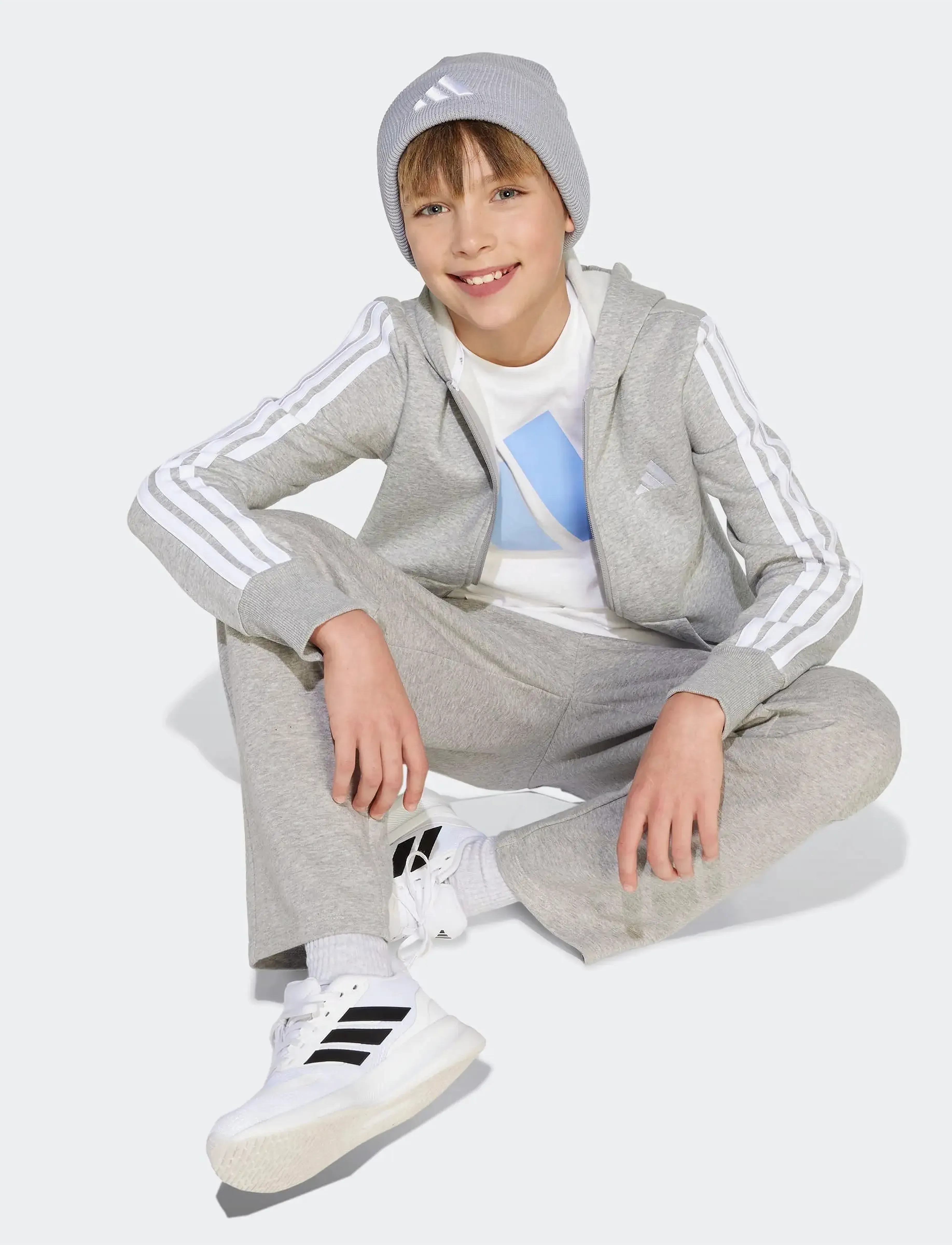 adidas Sportswear J 3S FL FZ HD - Sweatshirts & Hættetrøjer - MGREYH/WHITE / grey