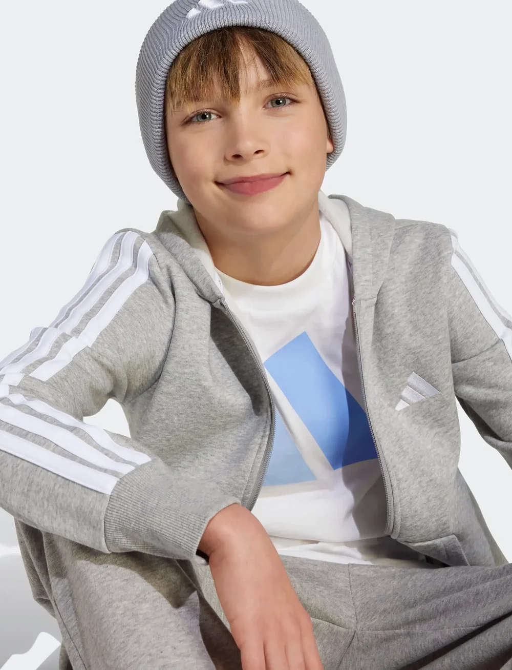 adidas Sportswear - J 3S FL FZ HD - hettegensere - mgreyh/white - 2