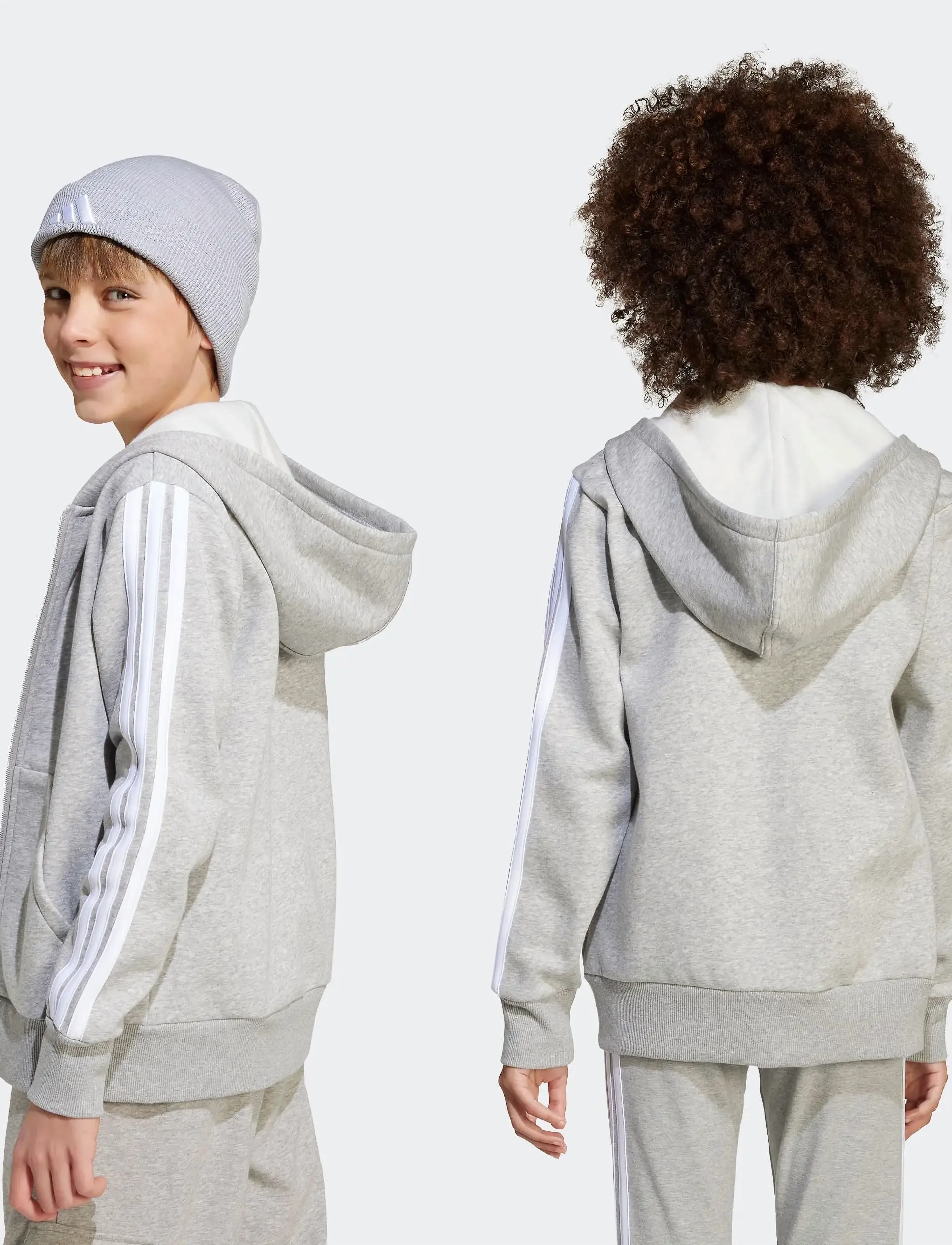 adidas Sportswear - J 3S FL FZ HD - kapuzenpullover - mgreyh/white - 3