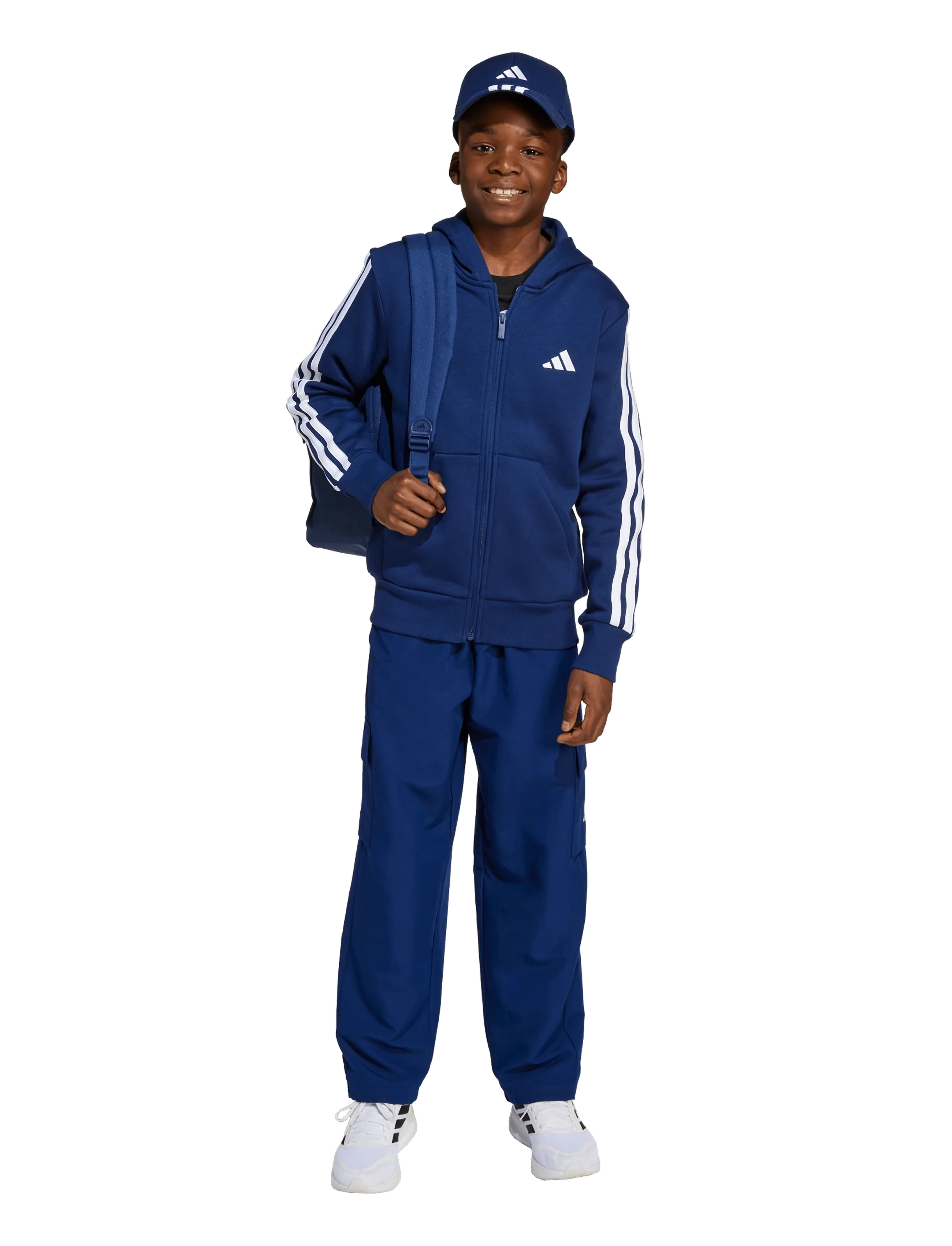 adidas Sportswear J 3S FL FZ HD - Kapuzenpullover - DKBLUE/WHITE / navy
