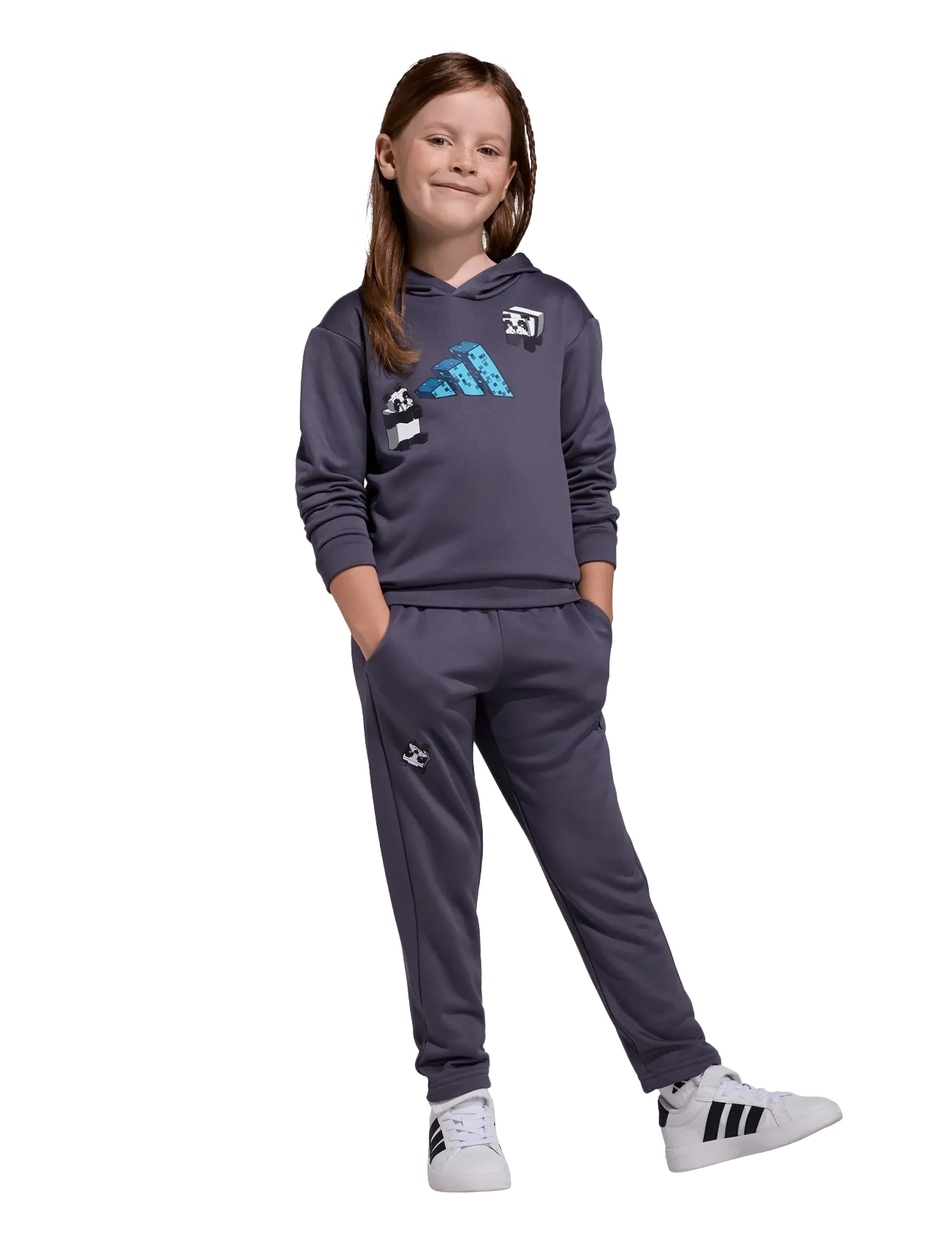 adidas Sportswear Lk Mc Jog Set, Børn, Børn Minecraft Hættetrøje Træningssæt, Grå, Str: 104