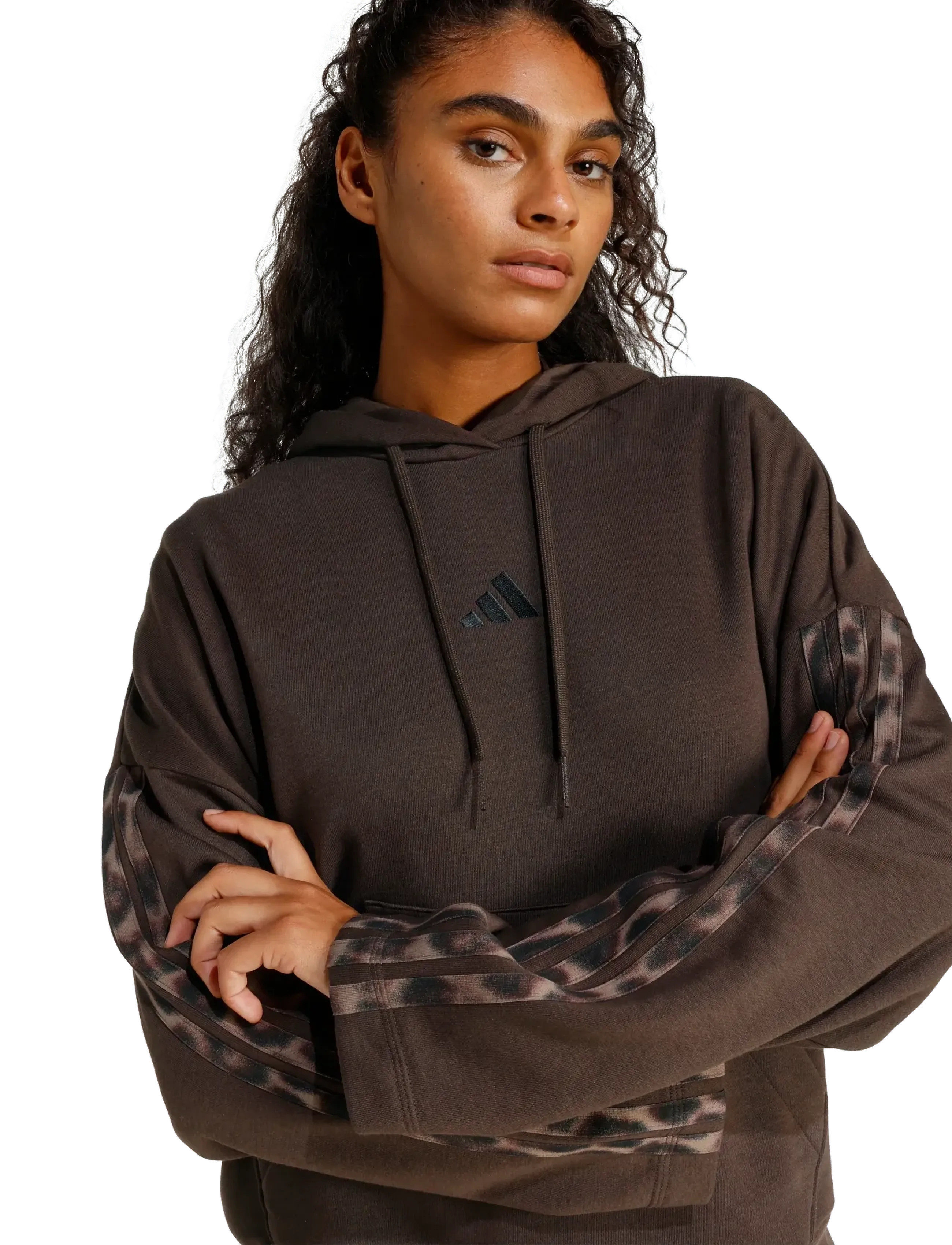 Adidas Sportswear Sport sweatshirt 'Seasonal Essentials Leopard Print French Terry Hoodie with' brun / ljusbrun dam – bild 4