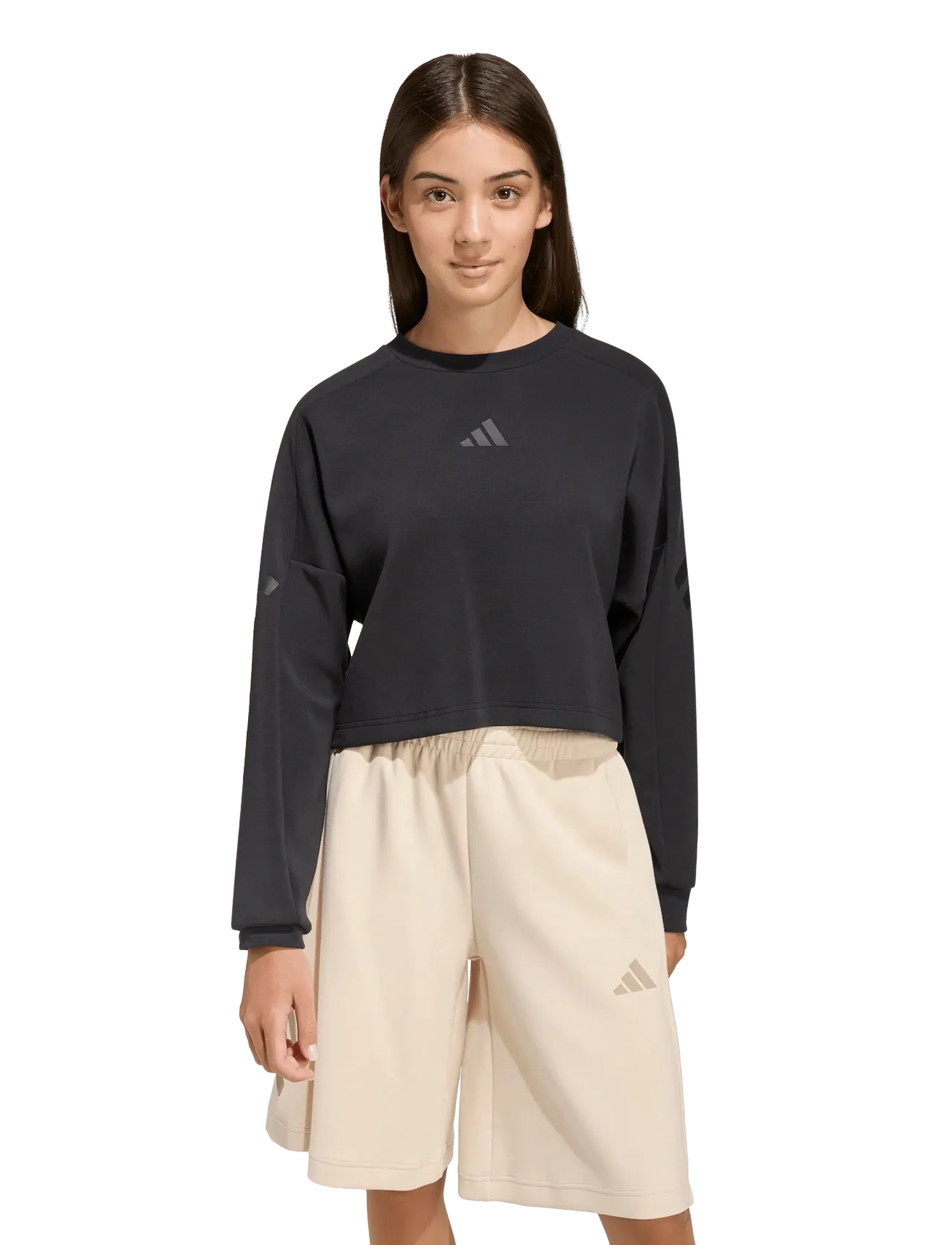 adidas Sportswear Jg Fi 3S Crew, Børn, Kort Crewneck Sweatshirt, Sort, Str: 152