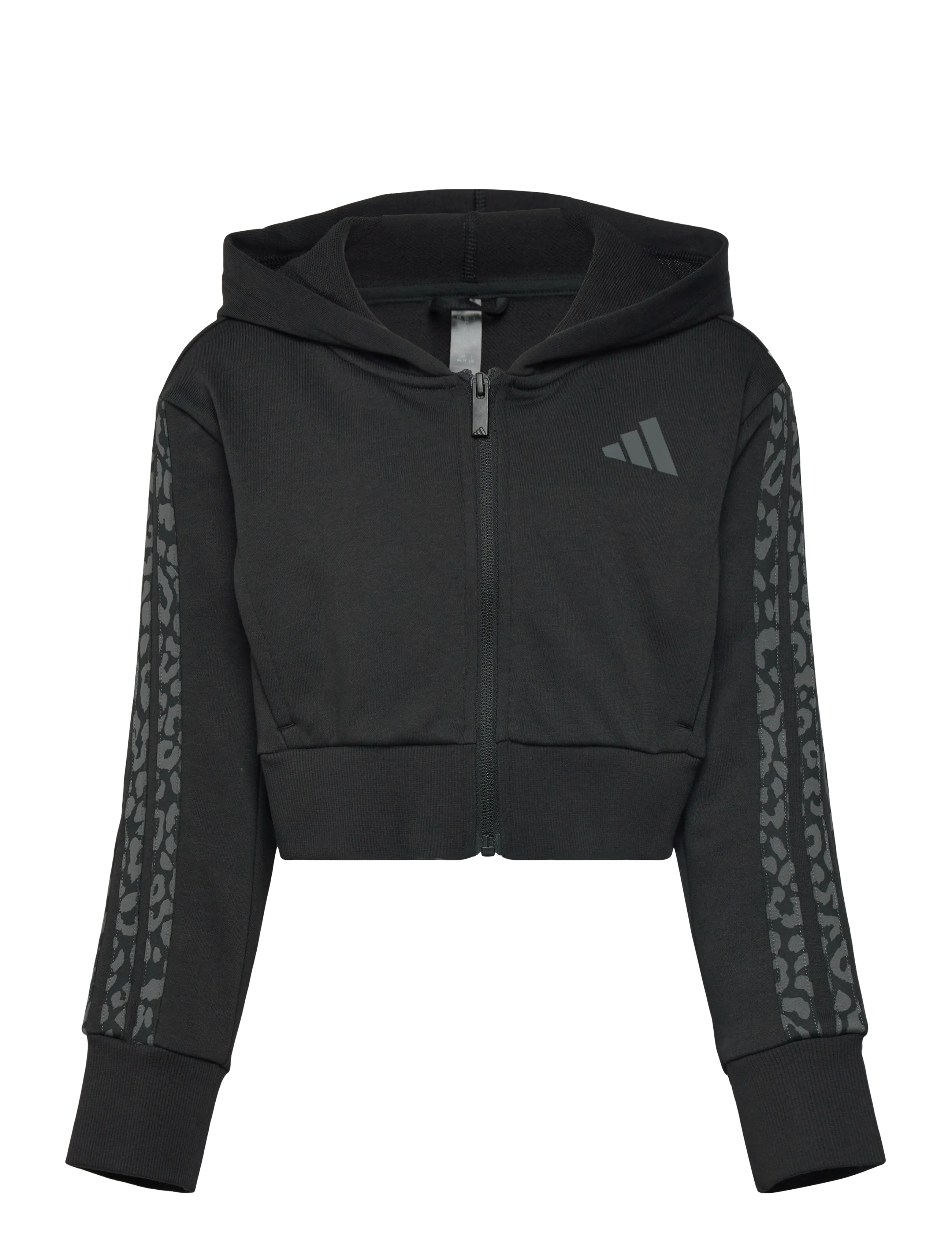 adidas Sportswear Jg An 3S Ft Fz, Børn, Leopard 3-Stribet Cropped Lynlås Hoodie, Sort, Str: 152