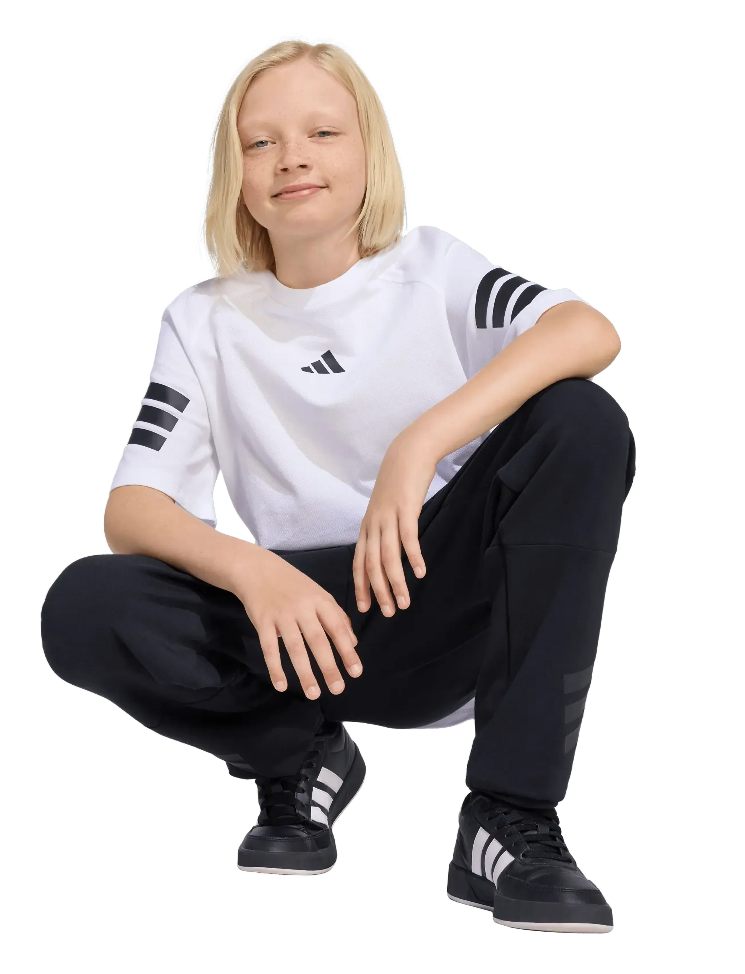 adidas Sportswear J Fi 3S Tee, Børn, Tre-Stribet T-Shirt, Hvid, Str: 176