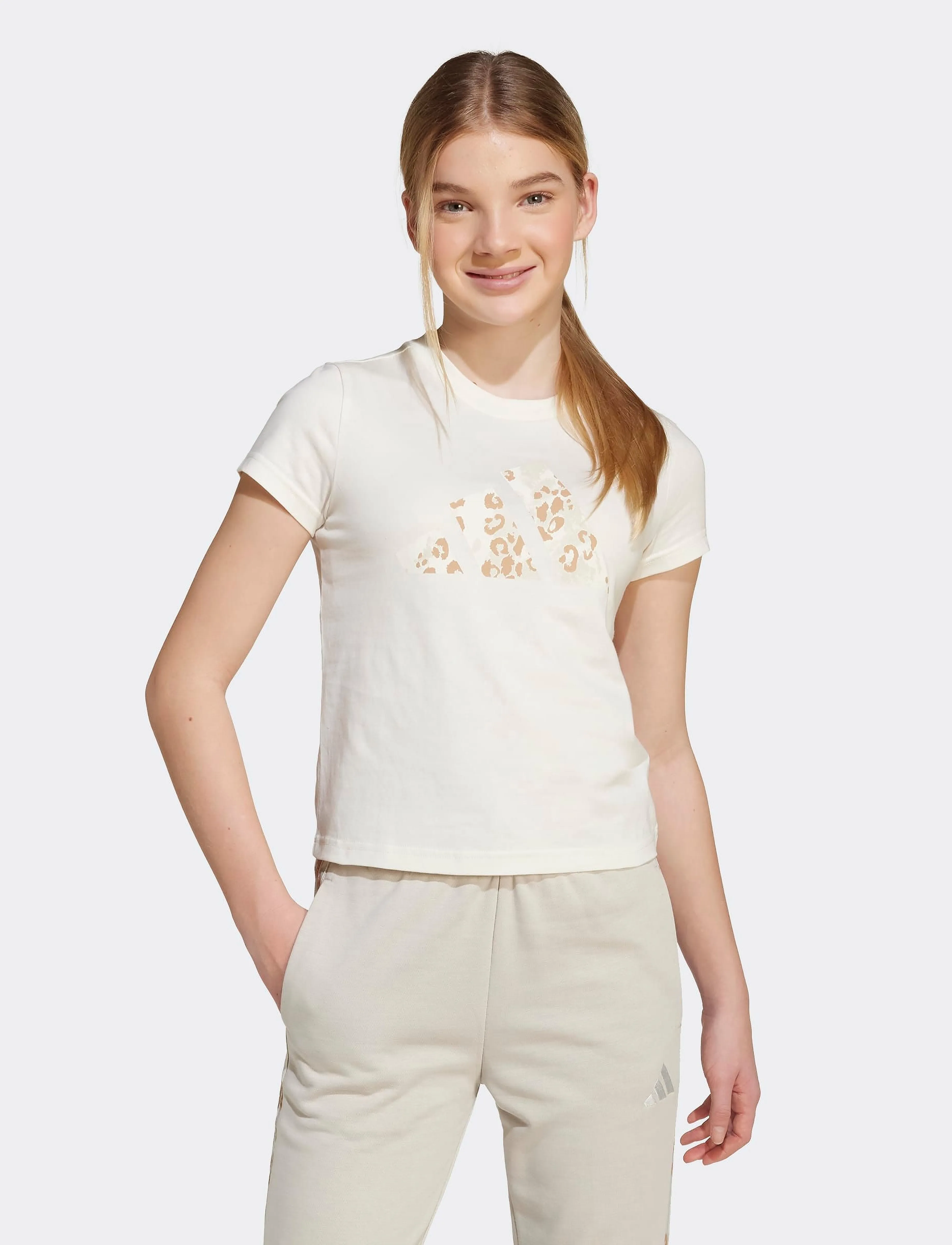 adidas Sportswear G Anml Sj Bl T, 128, T-shirts, Creme - Short-sleeved, Kinder