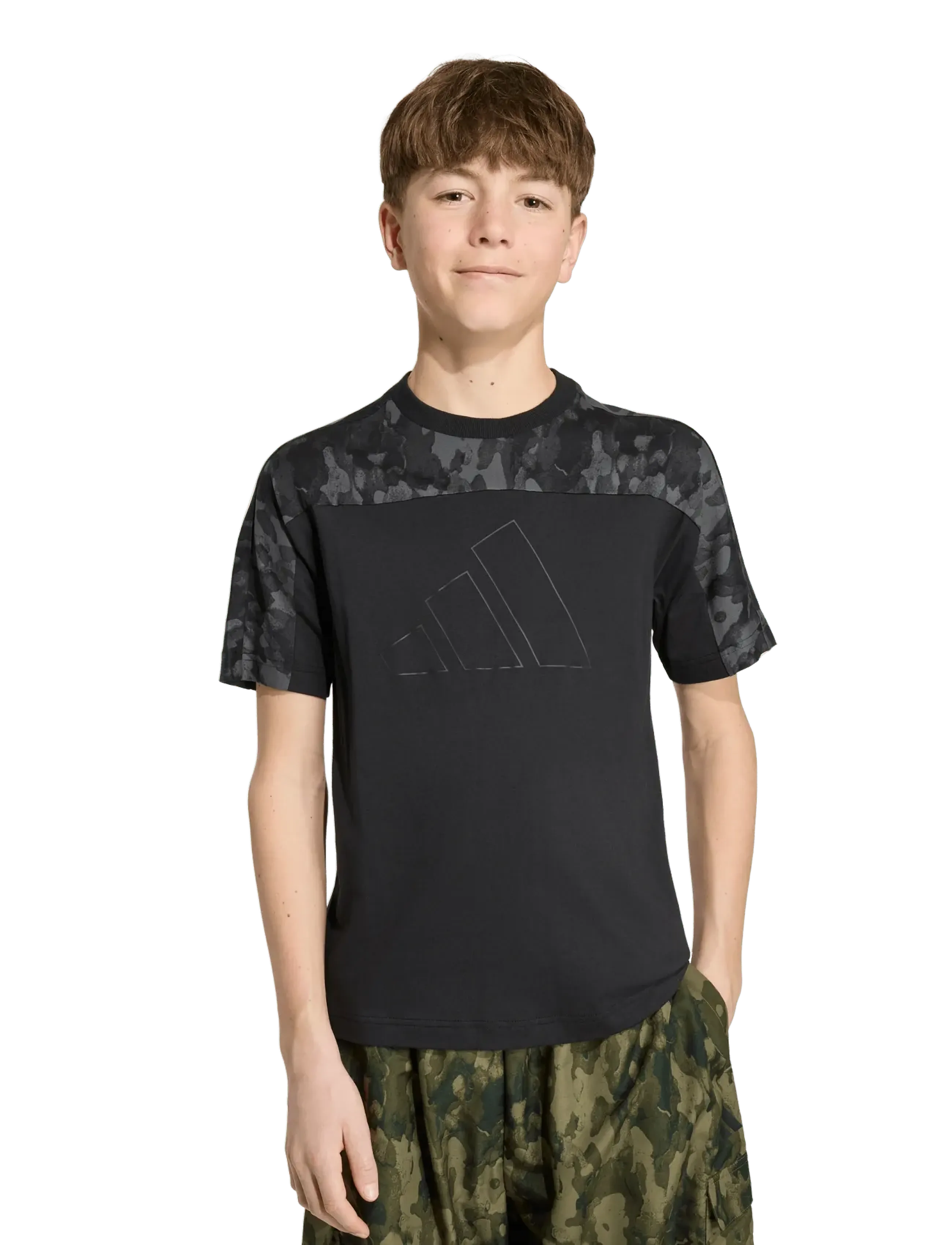 adidas Sportswear J Camo T, 128, T-shirts, Schwarz - Sports Oberteile, Kinder