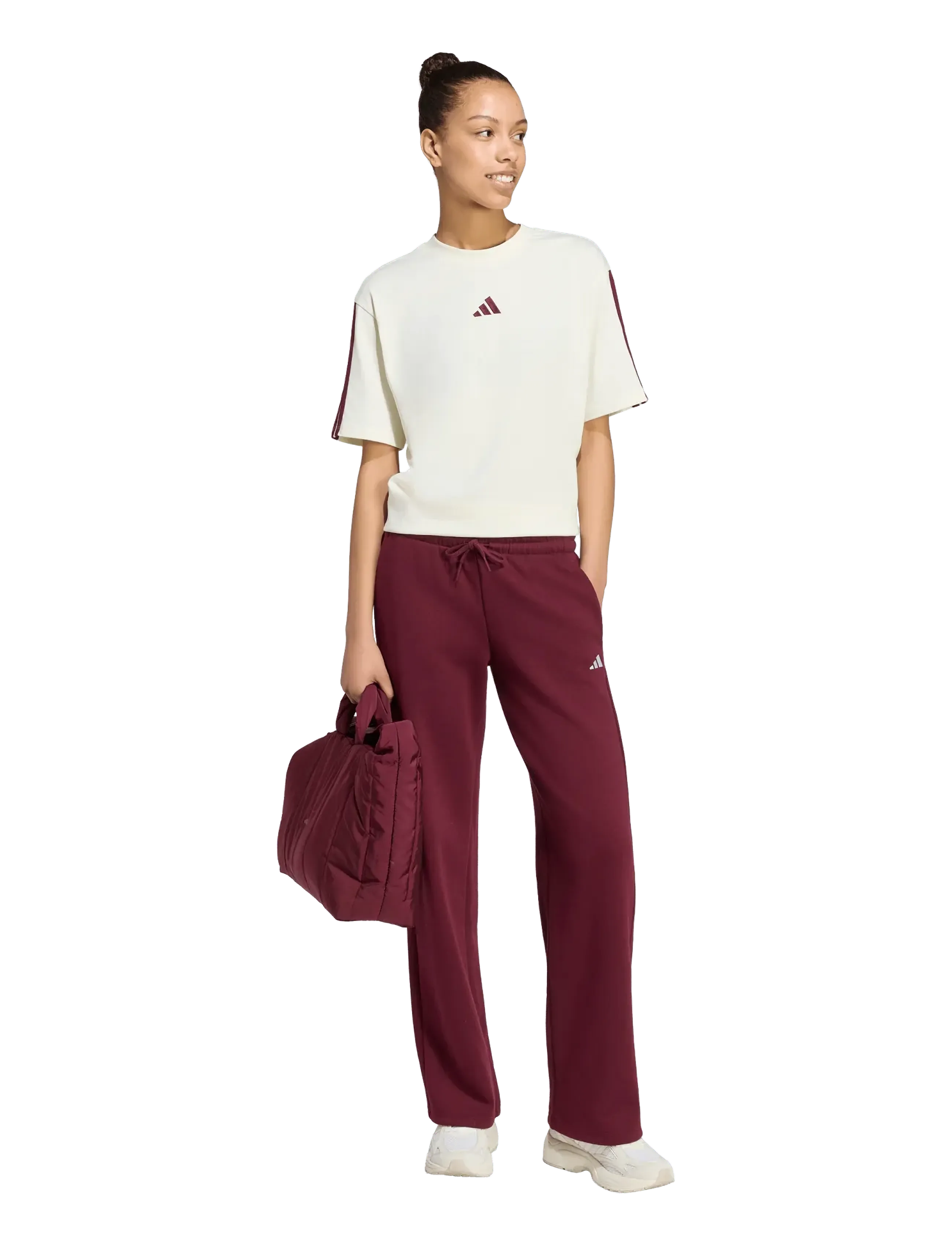 adidas Sportswear - W 3S SJ BF T - t-shirts - ivory/maroon - 0