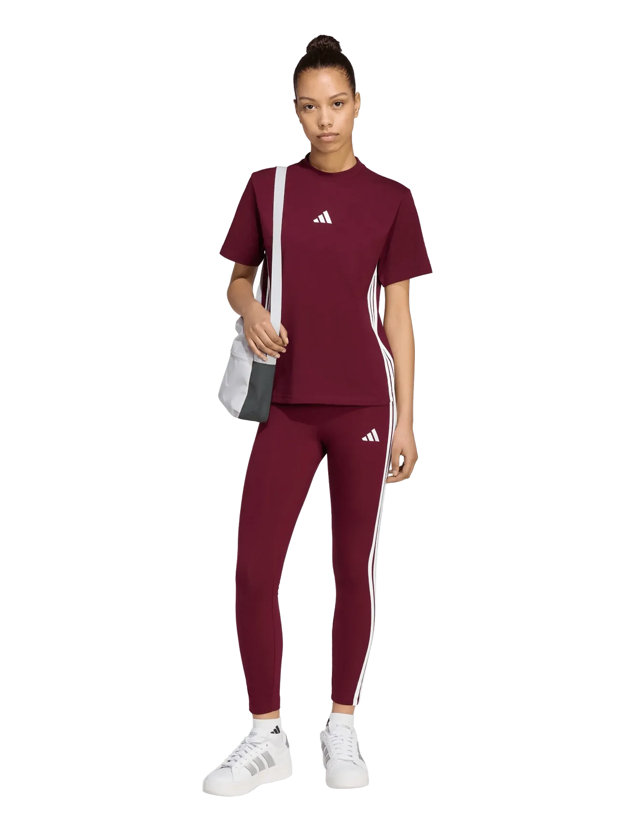 adidas Sportswear - W 3S SJ T - t-shirts - maroon/white - 0