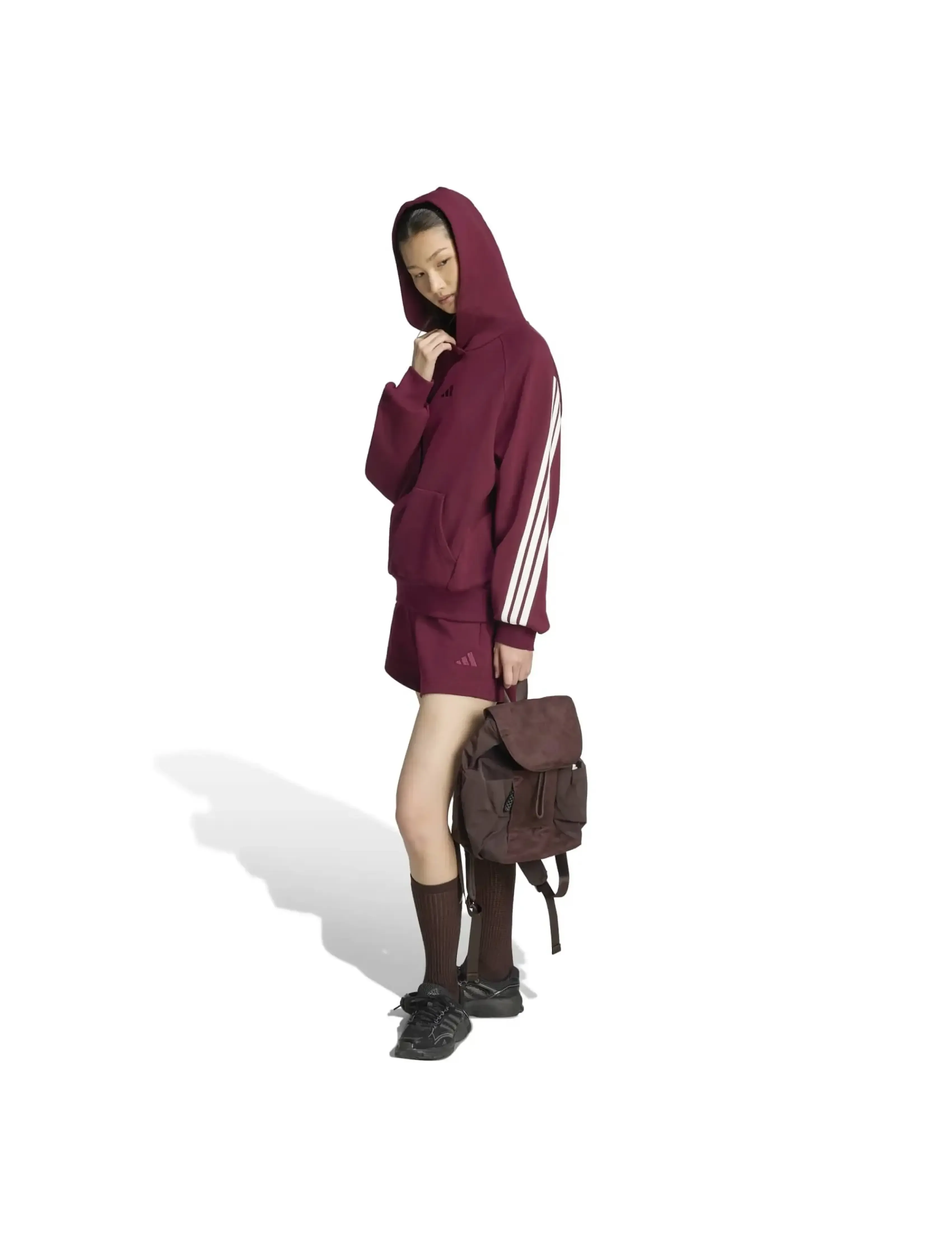 adidas Sportswear - W AK 3S OH HD - sweatshirts - maroon/owhite - 3