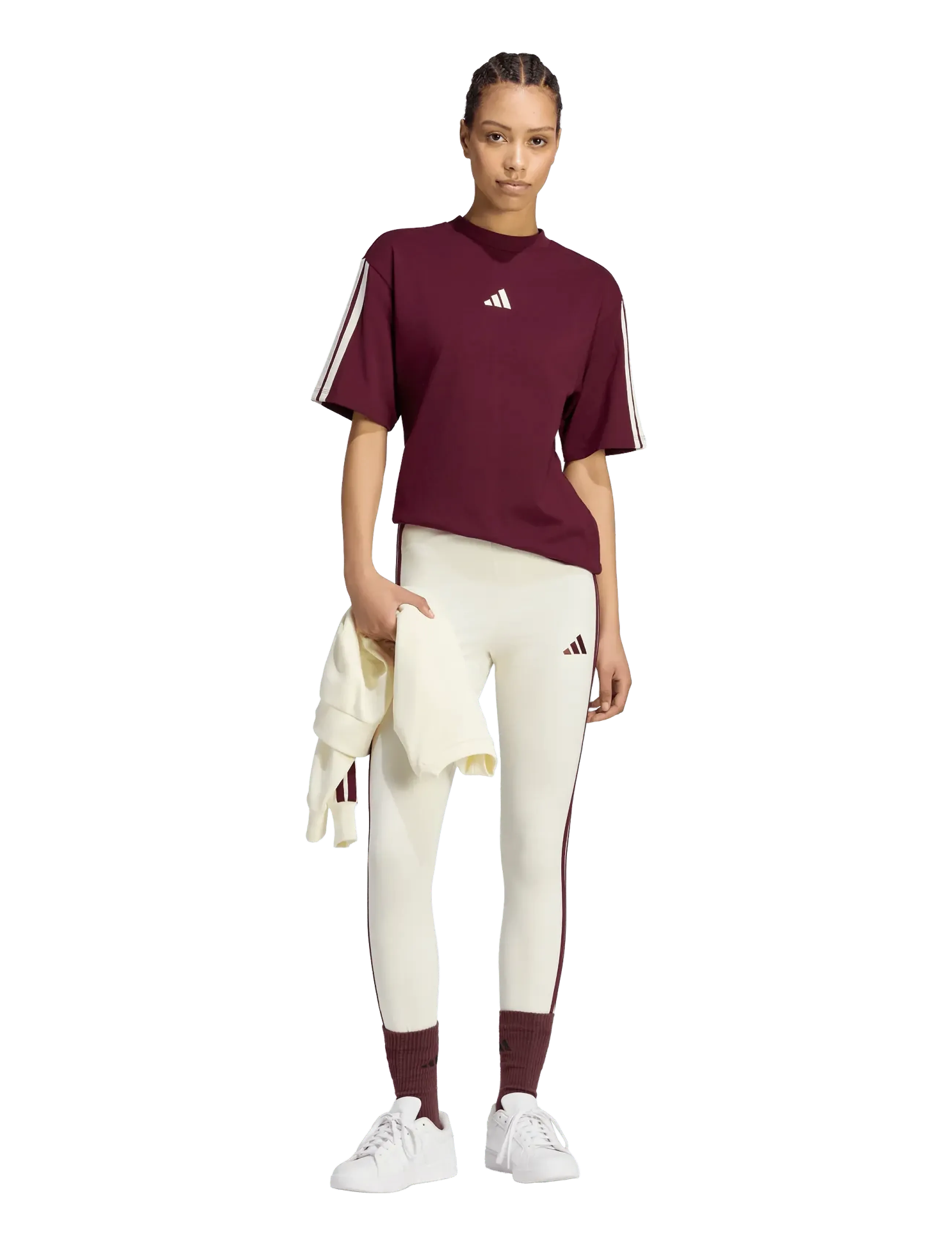 adidas Sportswear - W 3S SJ BF T - t-shirts - maroon/ivory - 0