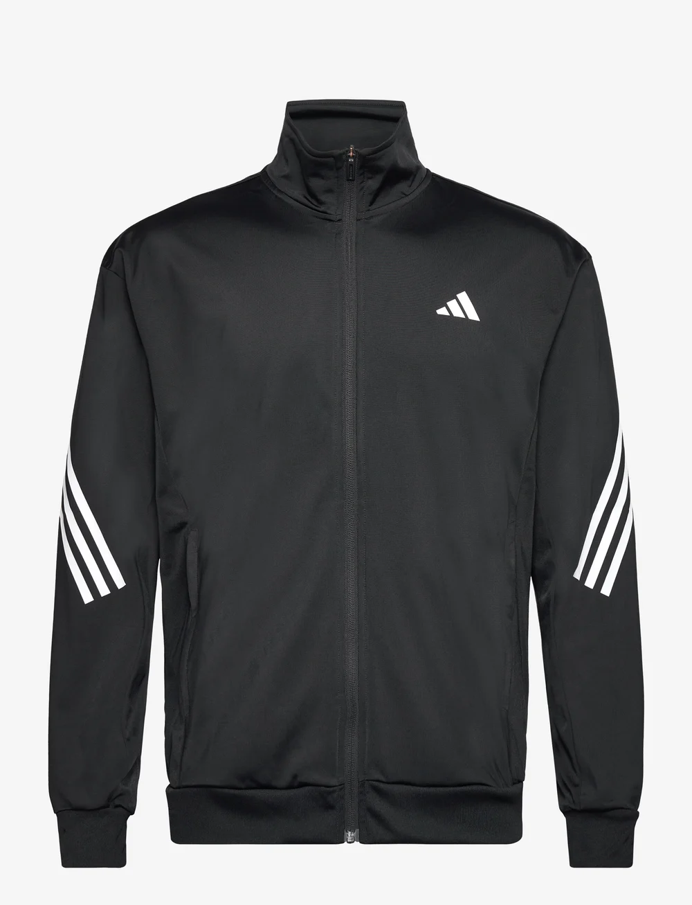 Black adidas jacket with white stripes sales