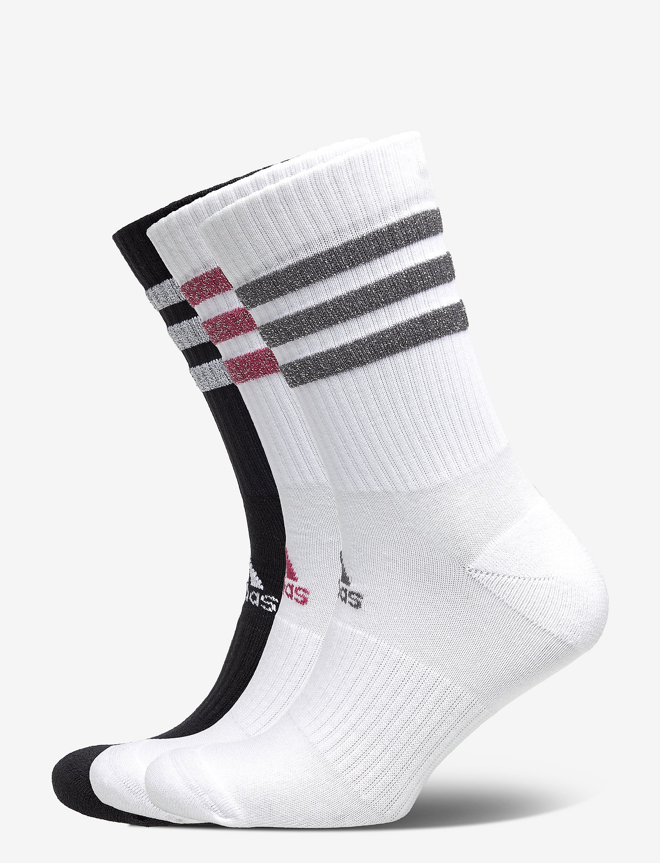 adidas Performance - Glam 3-Stripes Cushioned Crew Sport Socks 3 Pairs - white/black/wilpnk/gr - 0