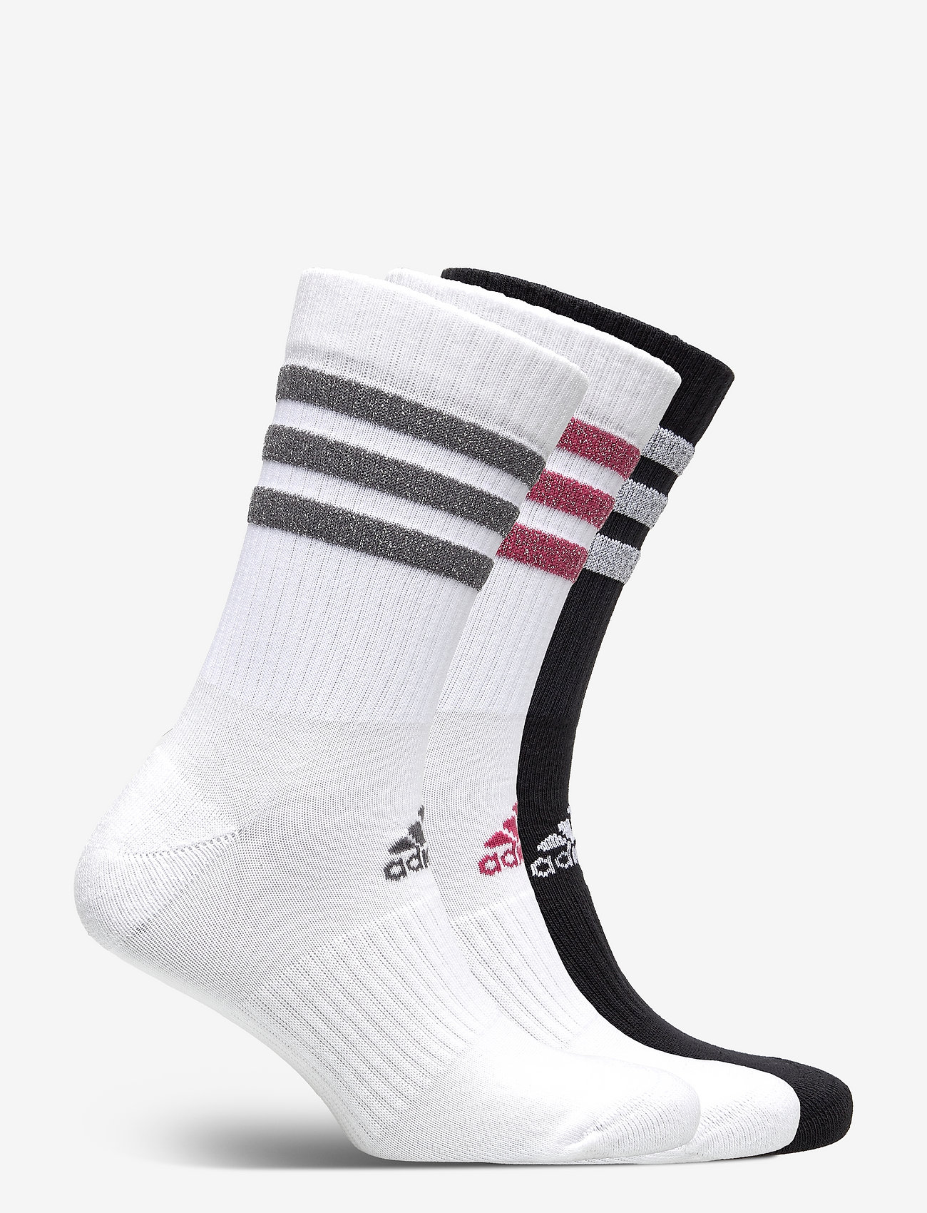 adidas Performance - Glam 3-Stripes Cushioned Crew Sport Socks 3 Pairs - white/black/wilpnk/gr - 1