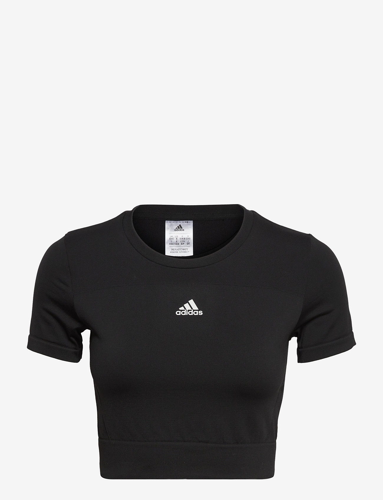 adidas Performance - AEROKNIT Seamless Fitted Cropped Tee W - navel shirts - black/white - 0