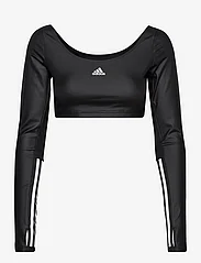 adidas Performance - Hyperglam Cut 3-Stripes Crop Long Sleeve Tee - langærmede t-shirts - black/white - 0