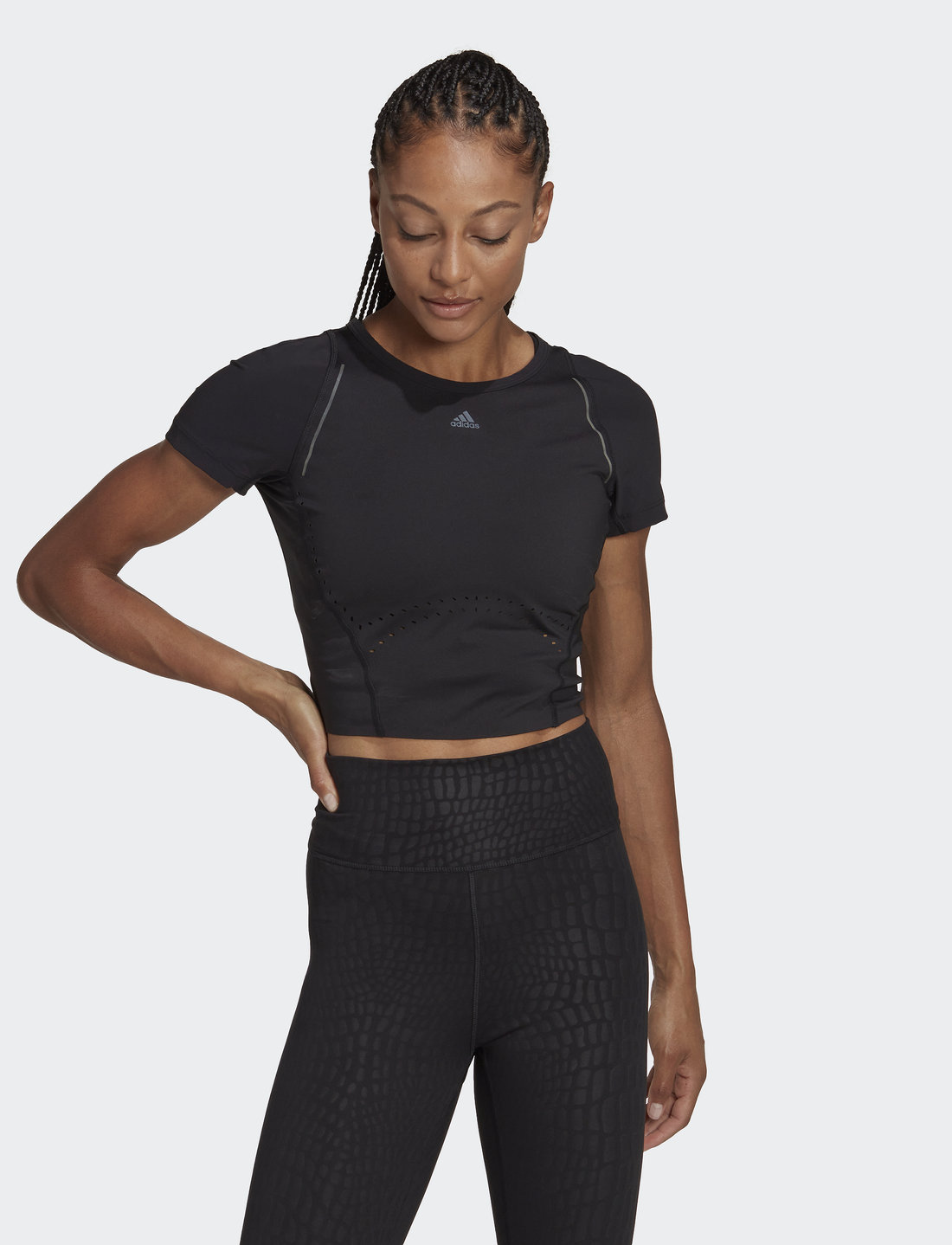 Adidas cropped tee hot sale black