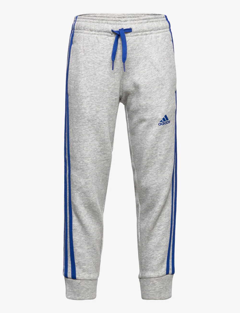 Grey adidas joggers with blue stripes hot sale