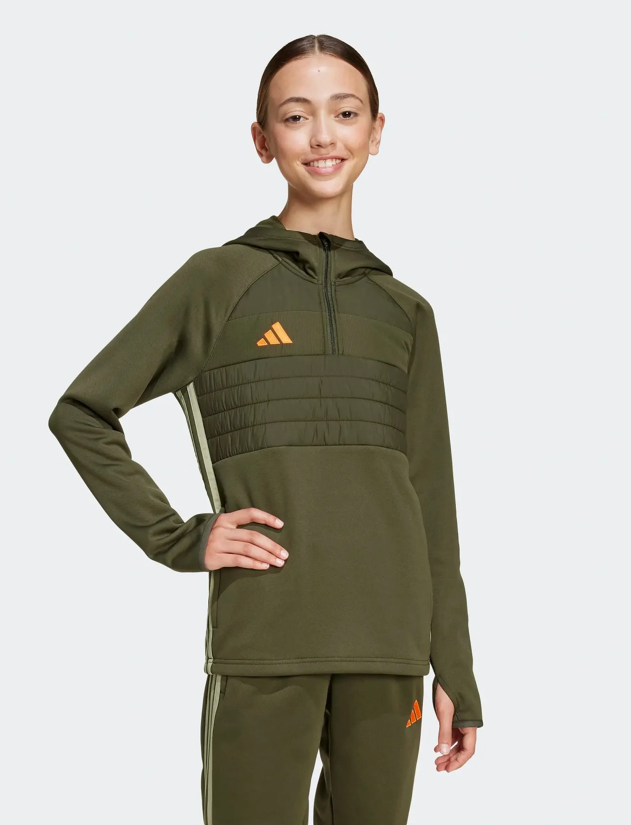 adidas Performance Tiro Es Wintopy, Børn, Isoleret Halvlynlås Træningshættetrøje, Kakigrøn, Str: 128