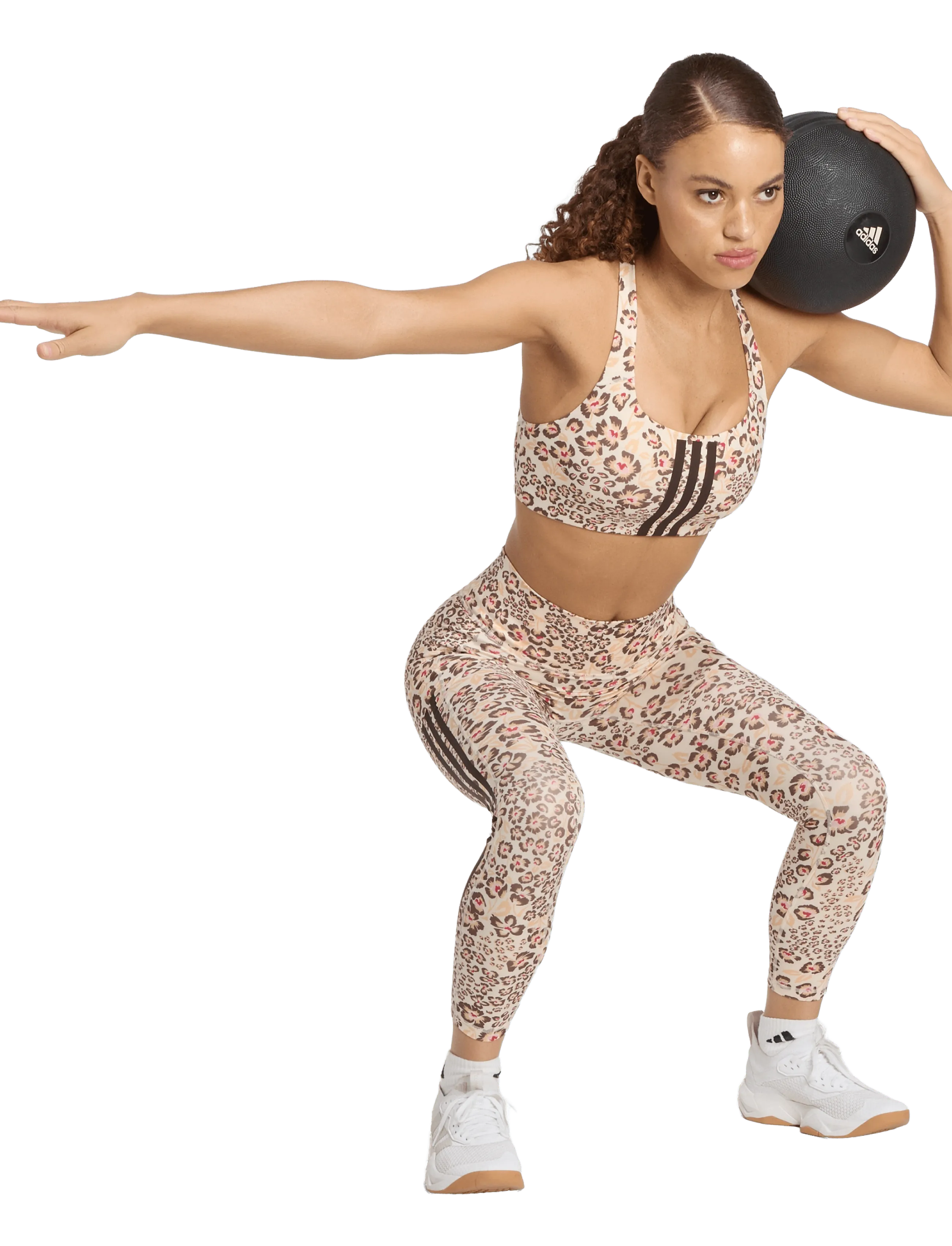 adidas Performance Farm Leggings, Højtaljede Leopard Print Leggings, Beige, Str: L
