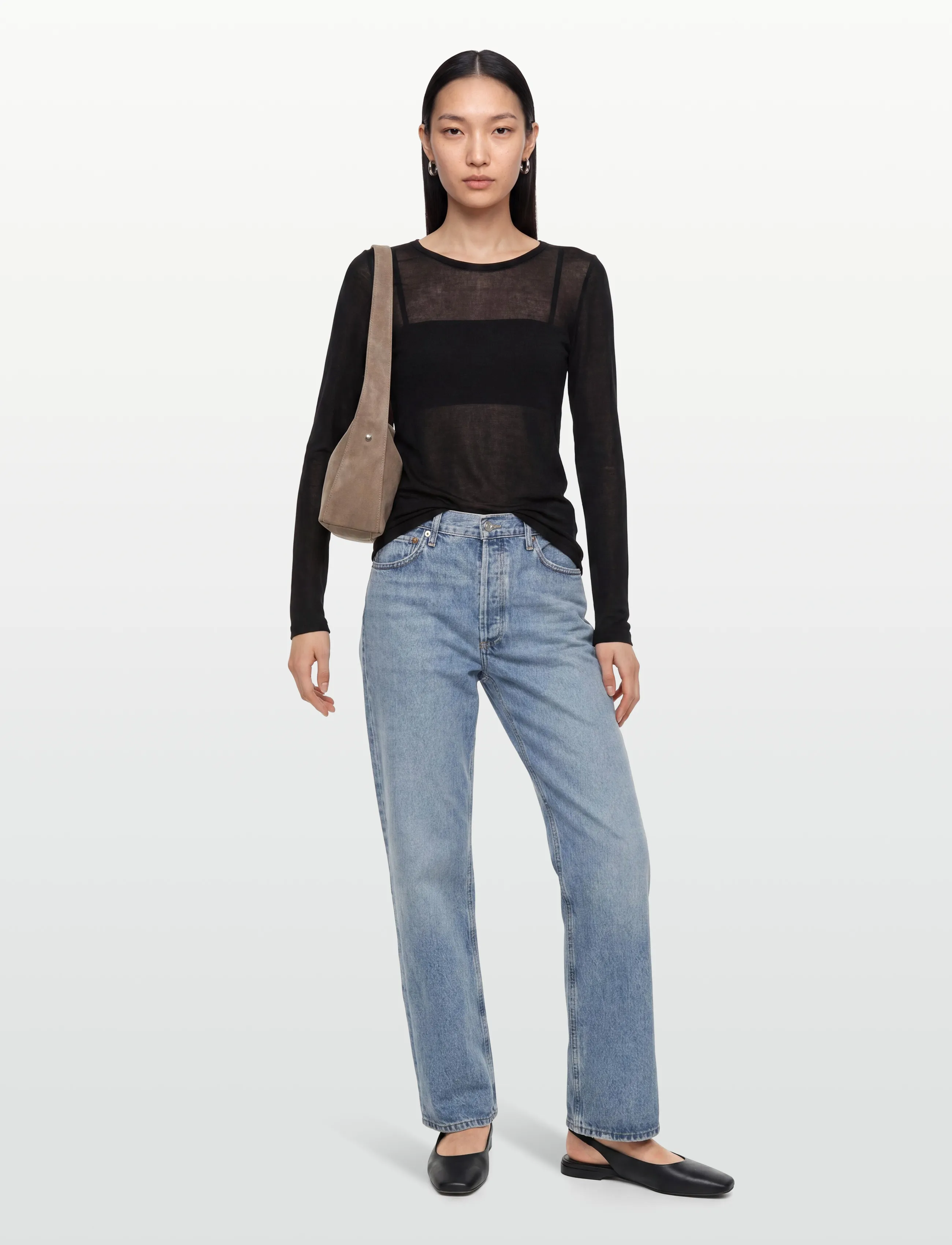 Agolde - COREY SCOOP NECK TEE - pikkade varrukatega topid - black - 0