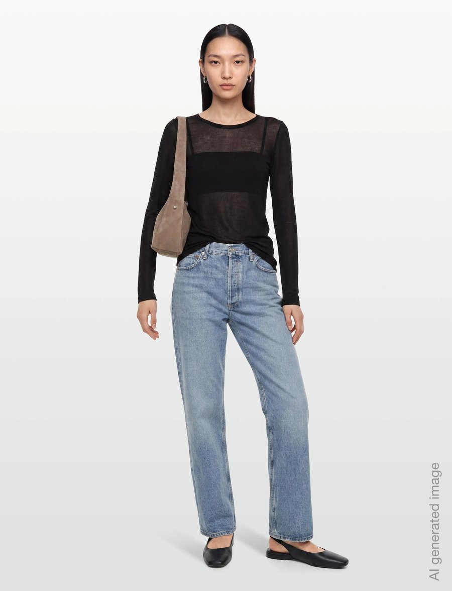 Agolde - COREY SCOOP NECK TEE - langærmede toppe - black - 0