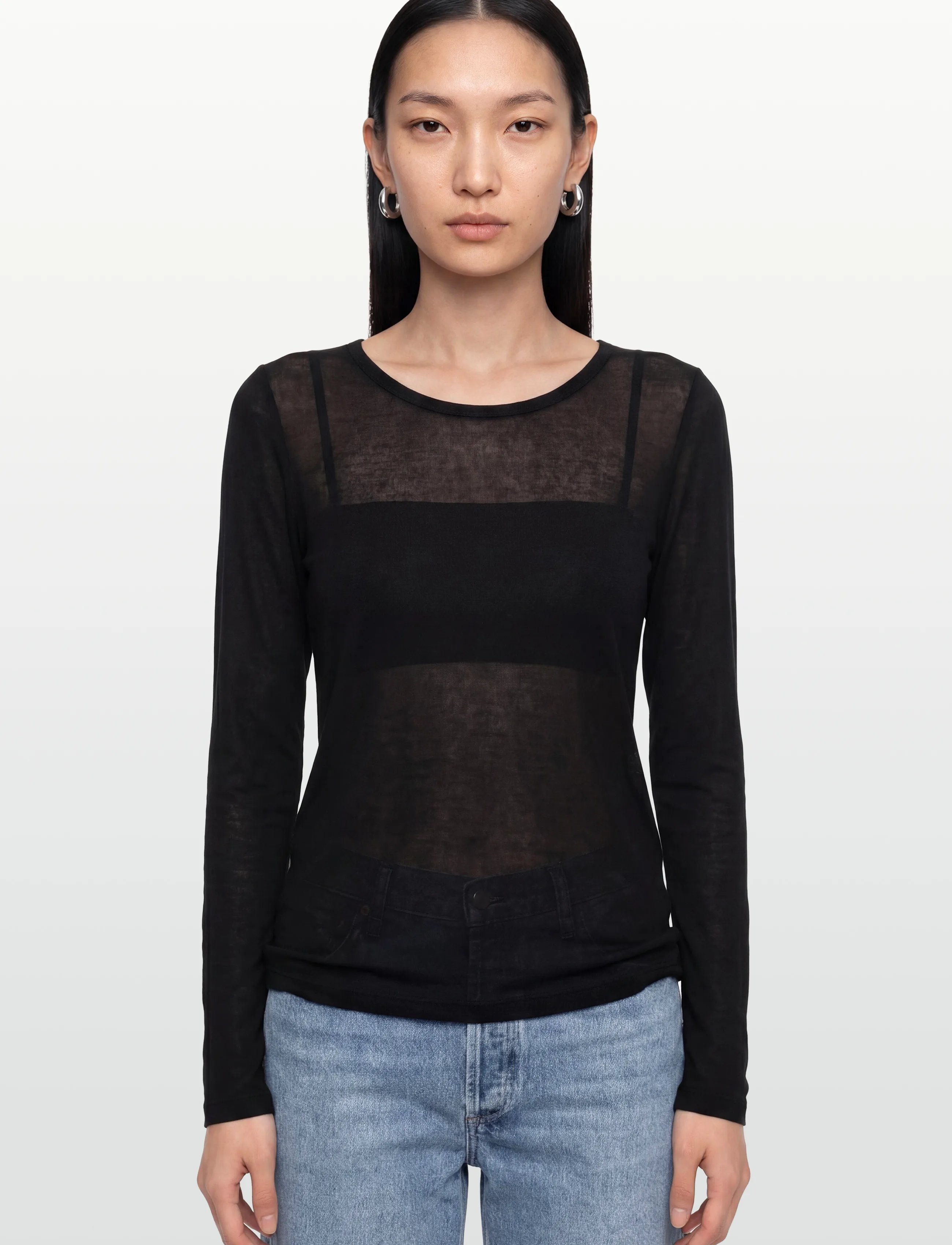 Agolde - COREY SCOOP NECK TEE - pikkade varrukatega topid - black - 3