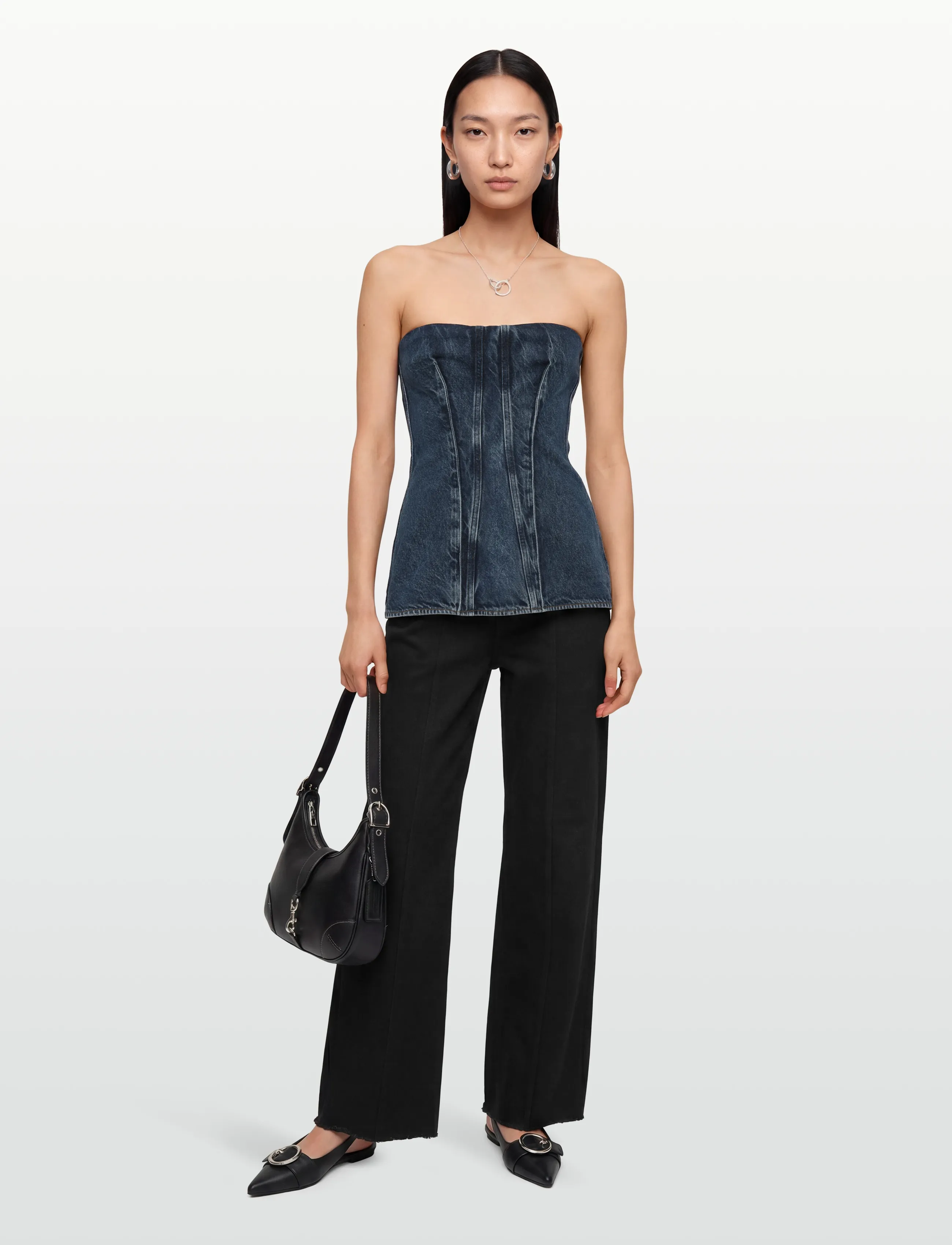 Agolde Lara Corset, Kvinder, Stropløs Denim Korset Top, Navy, Str: XS