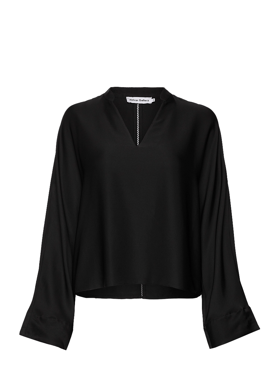 Ahlvar Gallery - Nina v-neck silk blouse - palaidinės ilgomis rankovėmis - black - 1