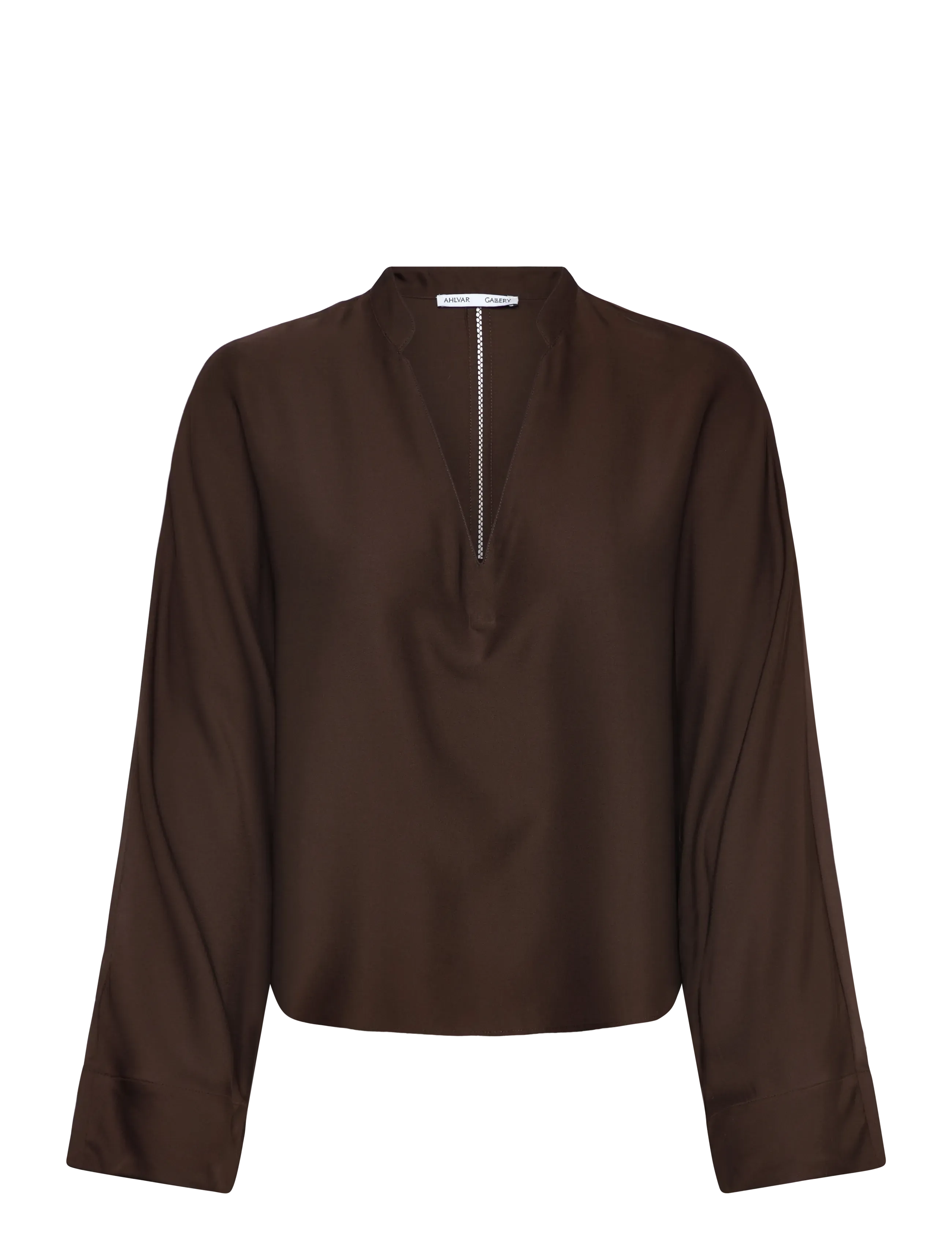 Ahlvar Gallery Nina v-neck silk blouse - Kleidung - DARK BROWN / brown