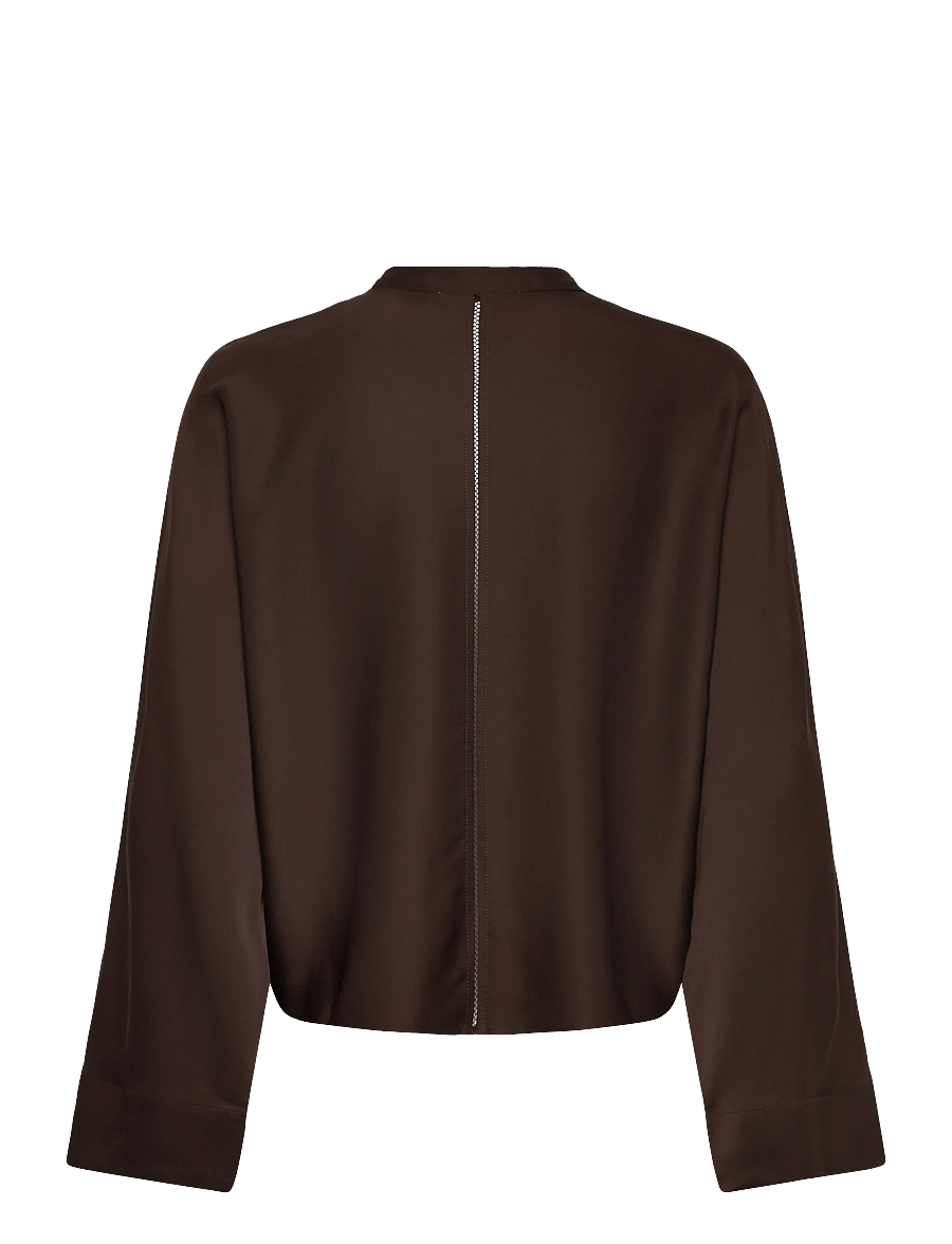 Ahlvar Gallery - Nina v-neck silk blouse - langärmelige blusen - dark brown - 2