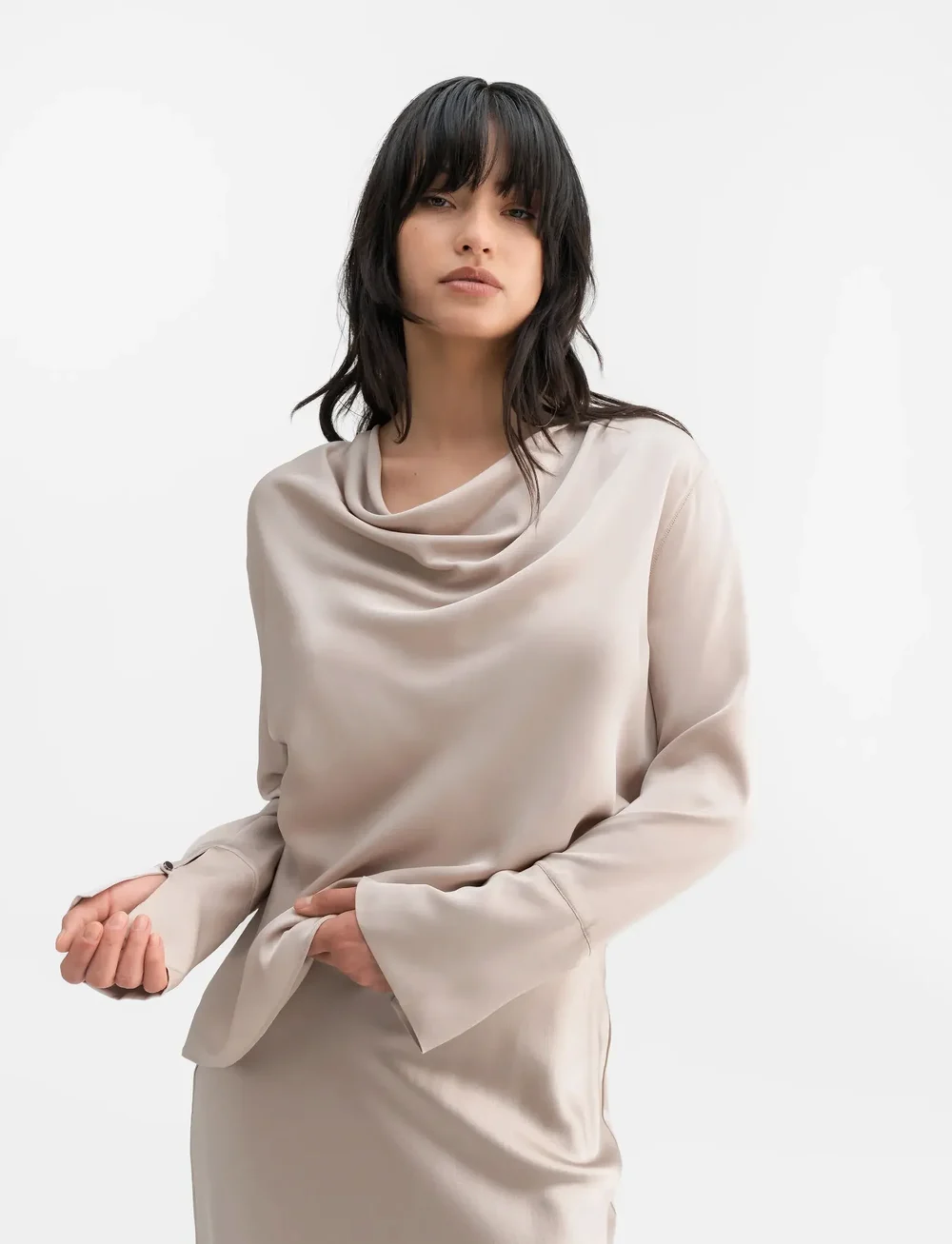 Ahlvar Gallery - Zia silk blouse - langærmede bluser - greige - 0