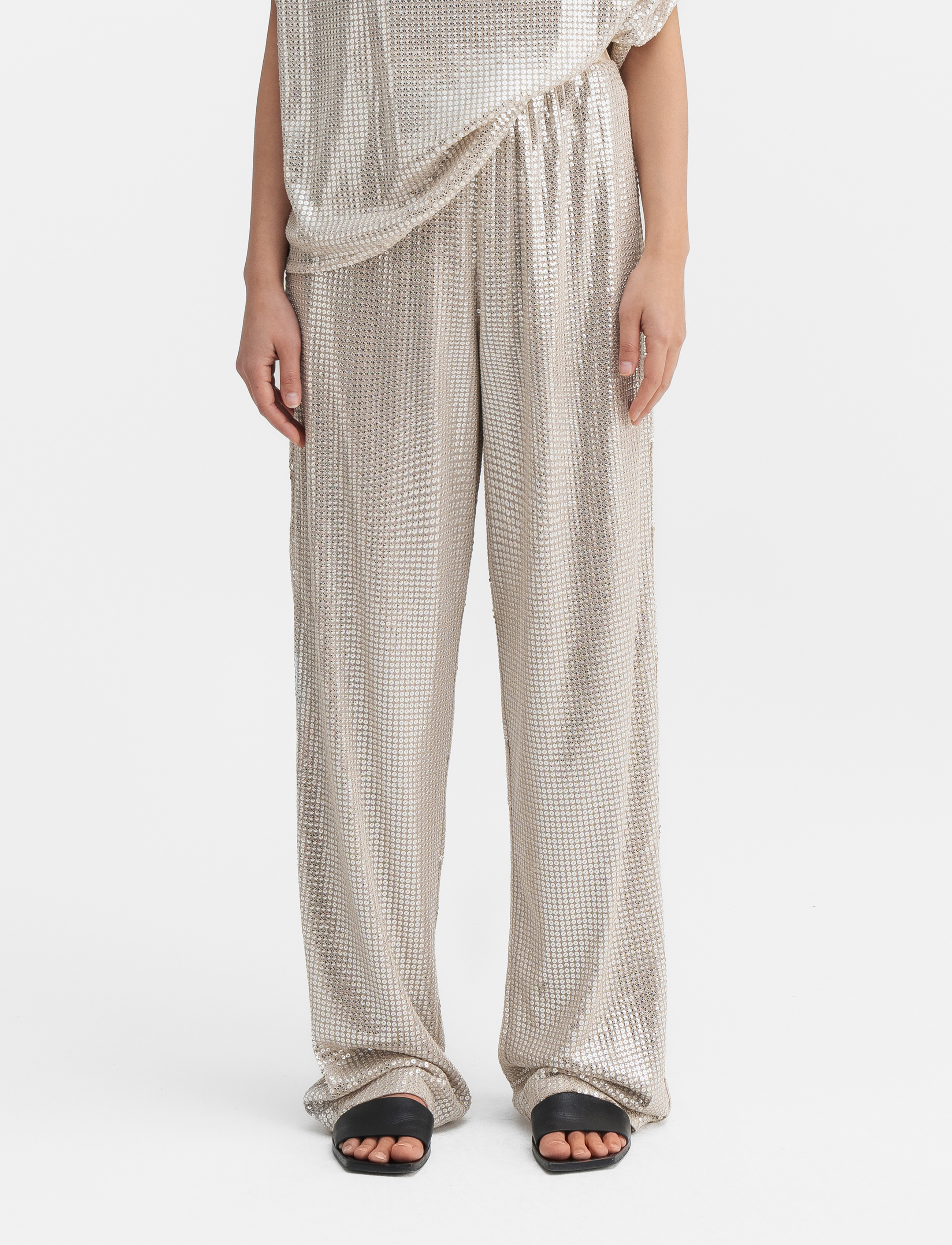 Ahlvar Gallery Ayla sequin trousers - Transitional Layering - CREAM / gold