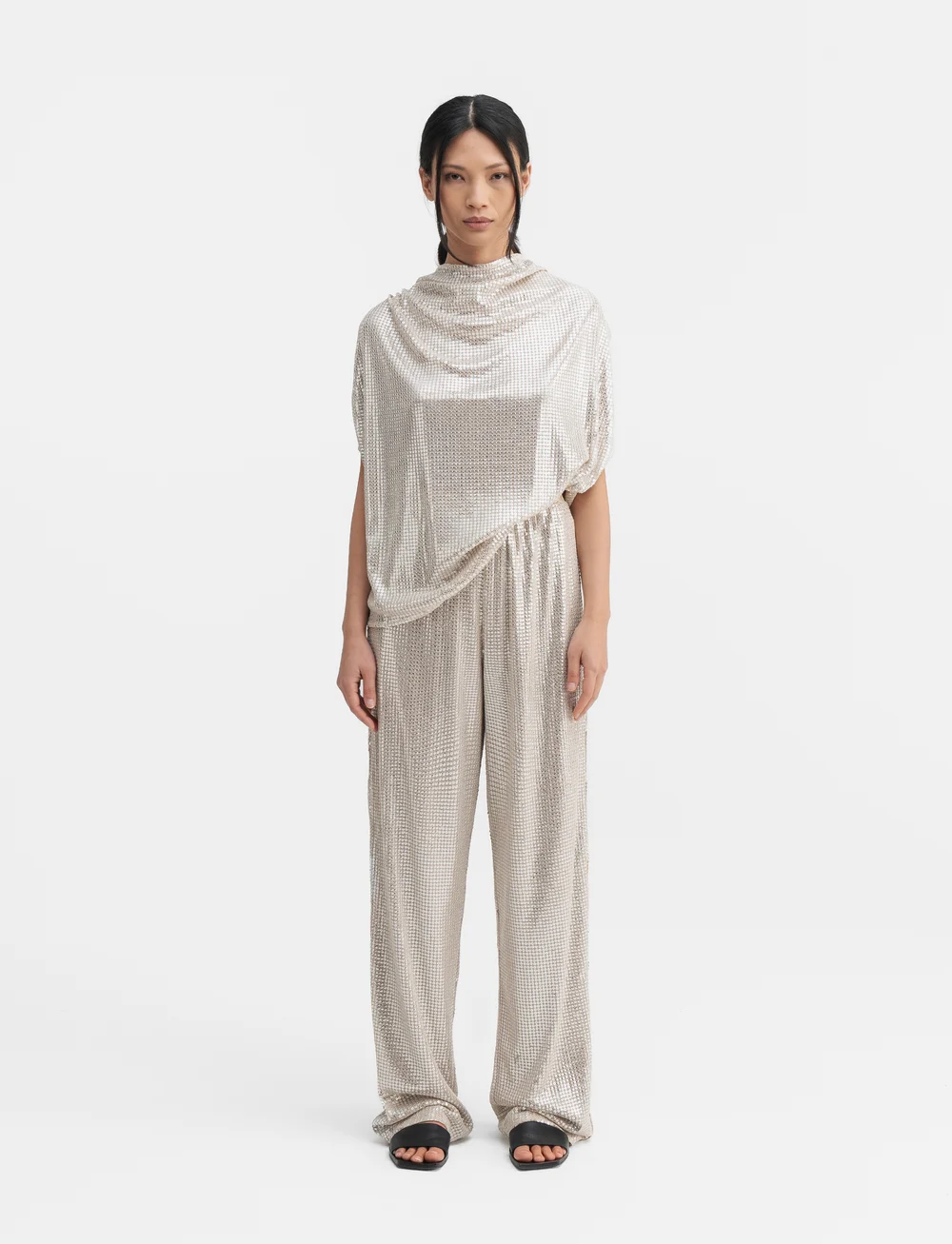 Ahlvar Gallery - Ayla sequin trousers - raka byxor - cream - 3