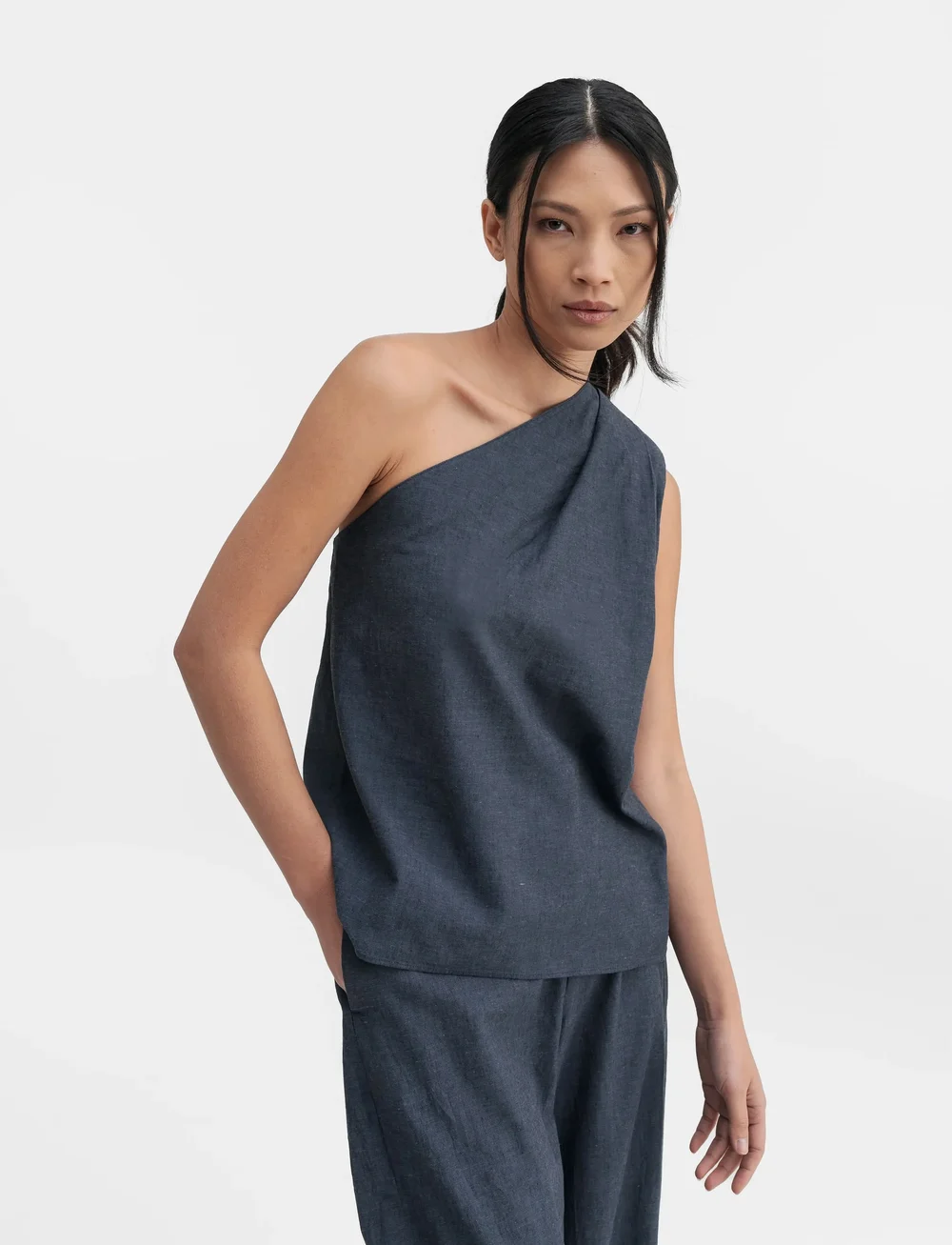 Ahlvar Gallery - Elle linen tank - sleeveless blouses - blue grey - 0