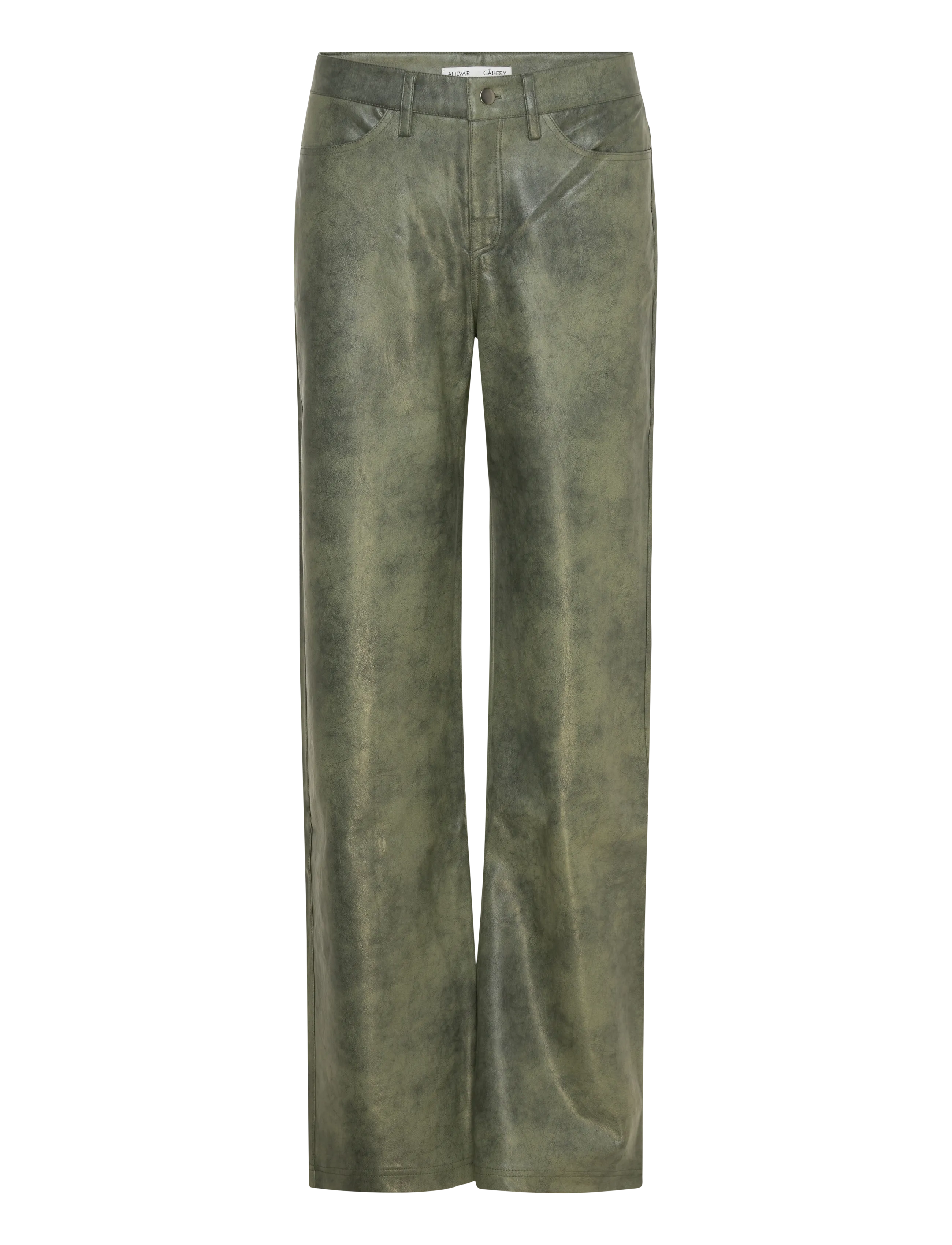 Ahlvar Gallery Aina PU leather trousers - Byxor - DARK GREY / green